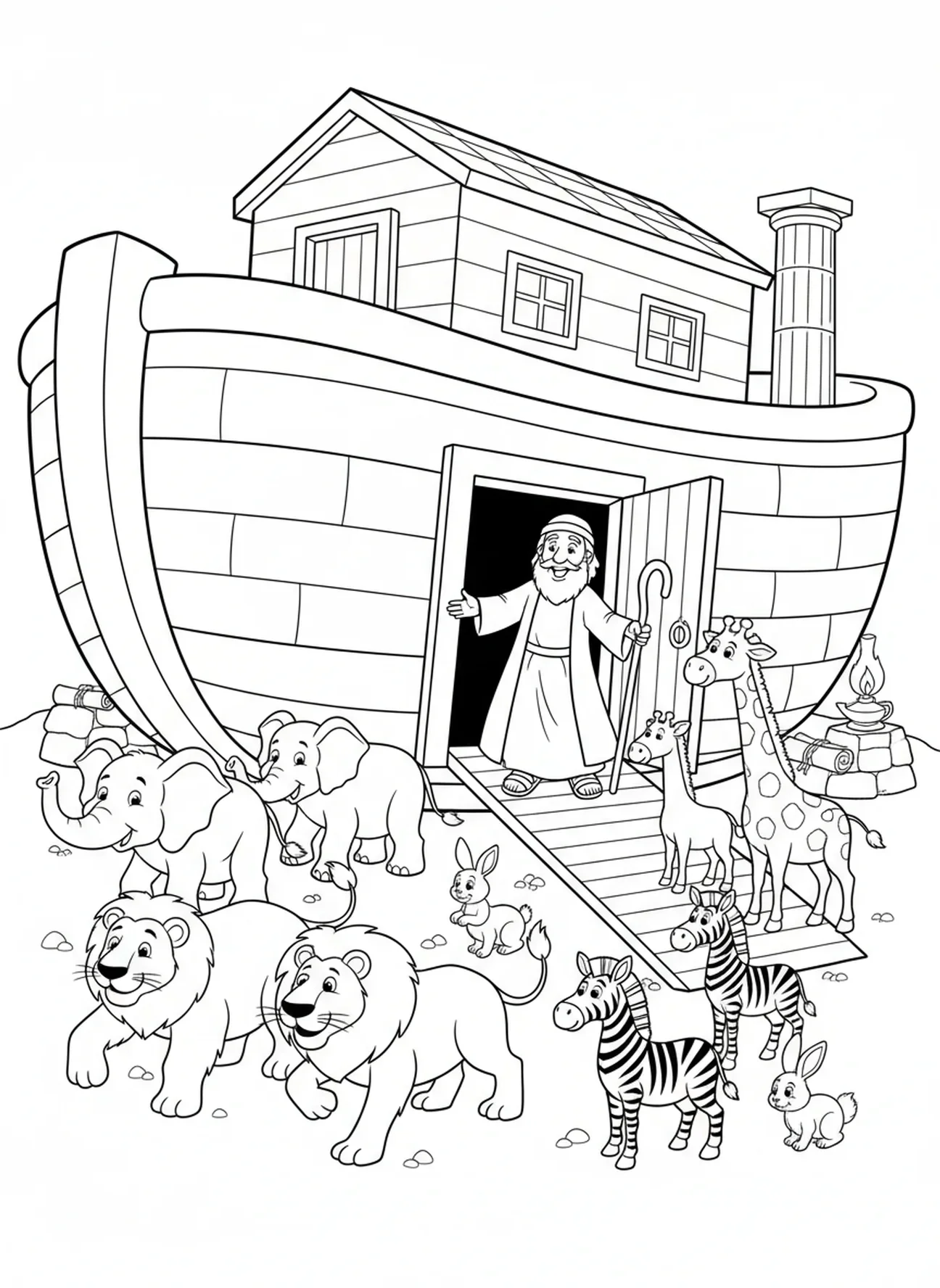 Casais de animais entrando na Arca, página de colorir Alegria do Senhor para crianças da Escola Dominical de 5 a 12 anos