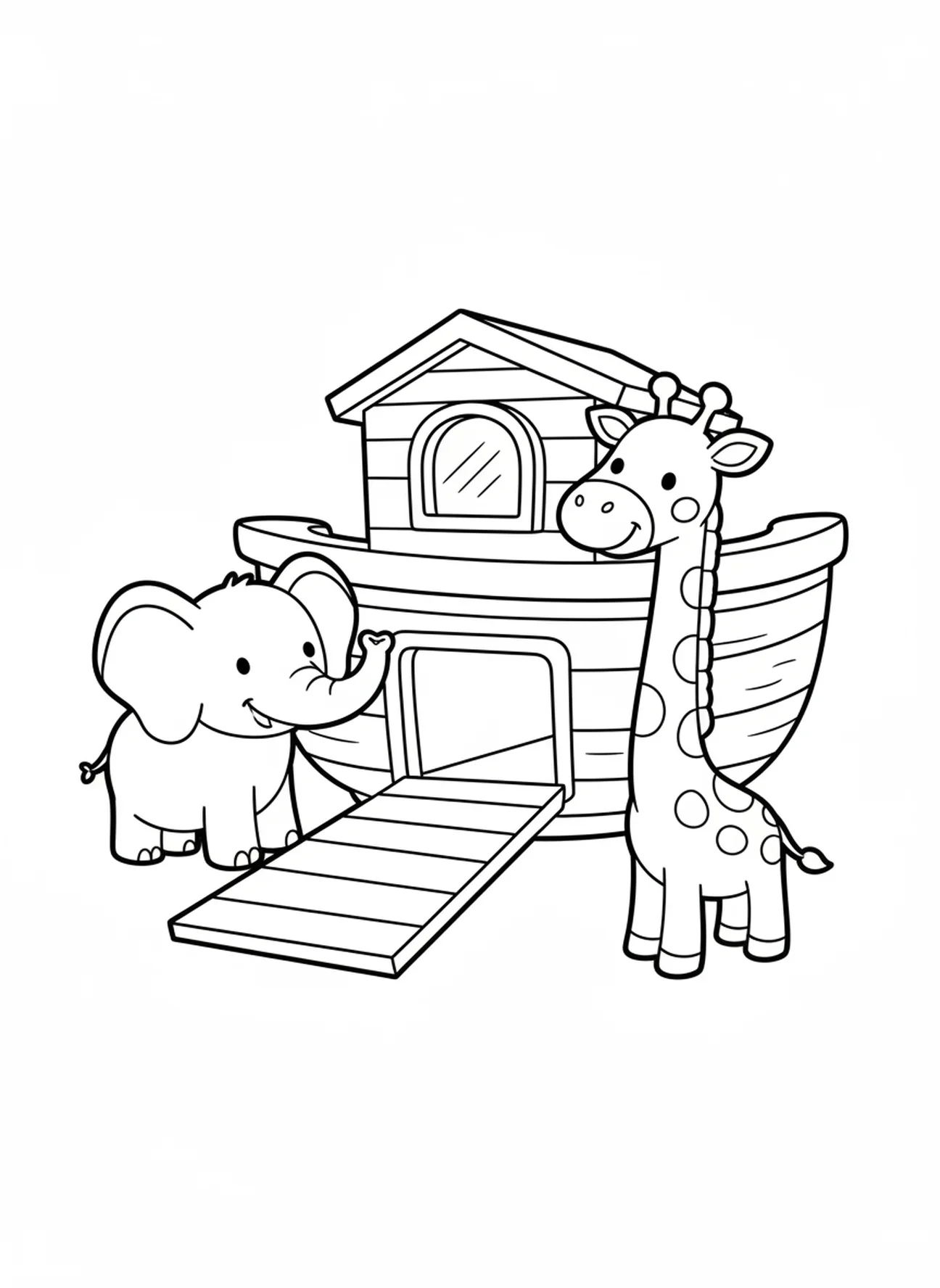 Éléphant et girafe amicaux, page à colorier sur la bonté pour les enfants d'âge préscolaire de 3 à 5 ans.