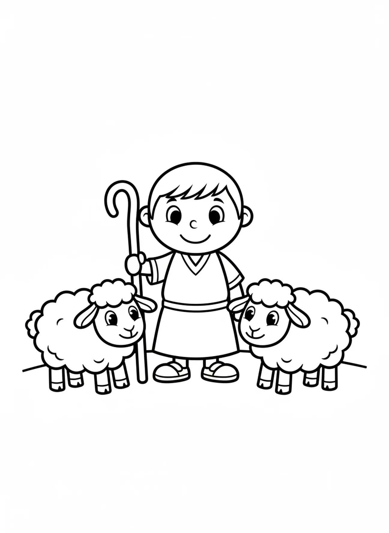 Hirte, der Schafe beobachtet, Ausmalbild Hirte mit Schafen für Vorschulkinder im Alter von 3-5 Jahren