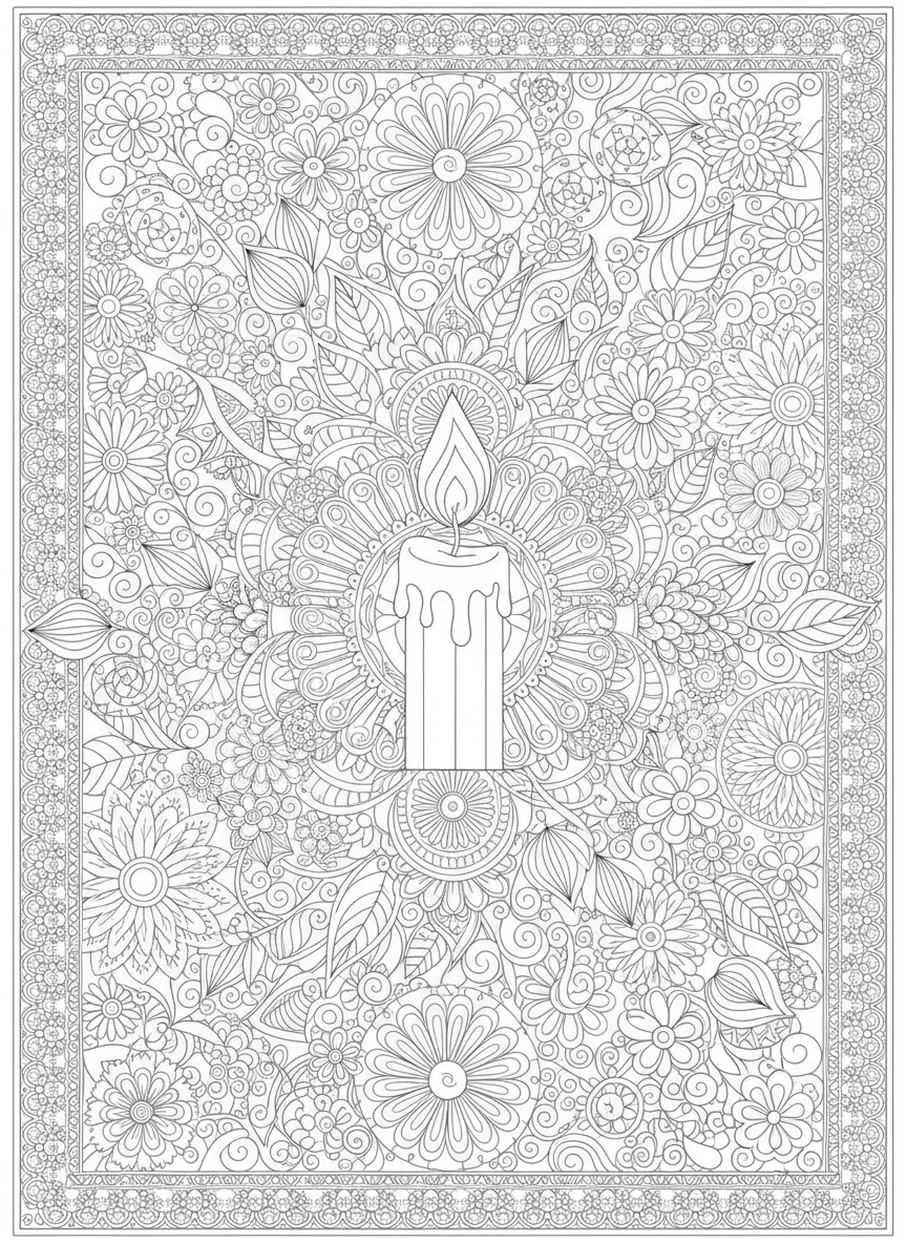 Página de colorir símbolo da Quarta-Feira de Cinzas com vela e chama, estilo de journaling bíblico para adultos