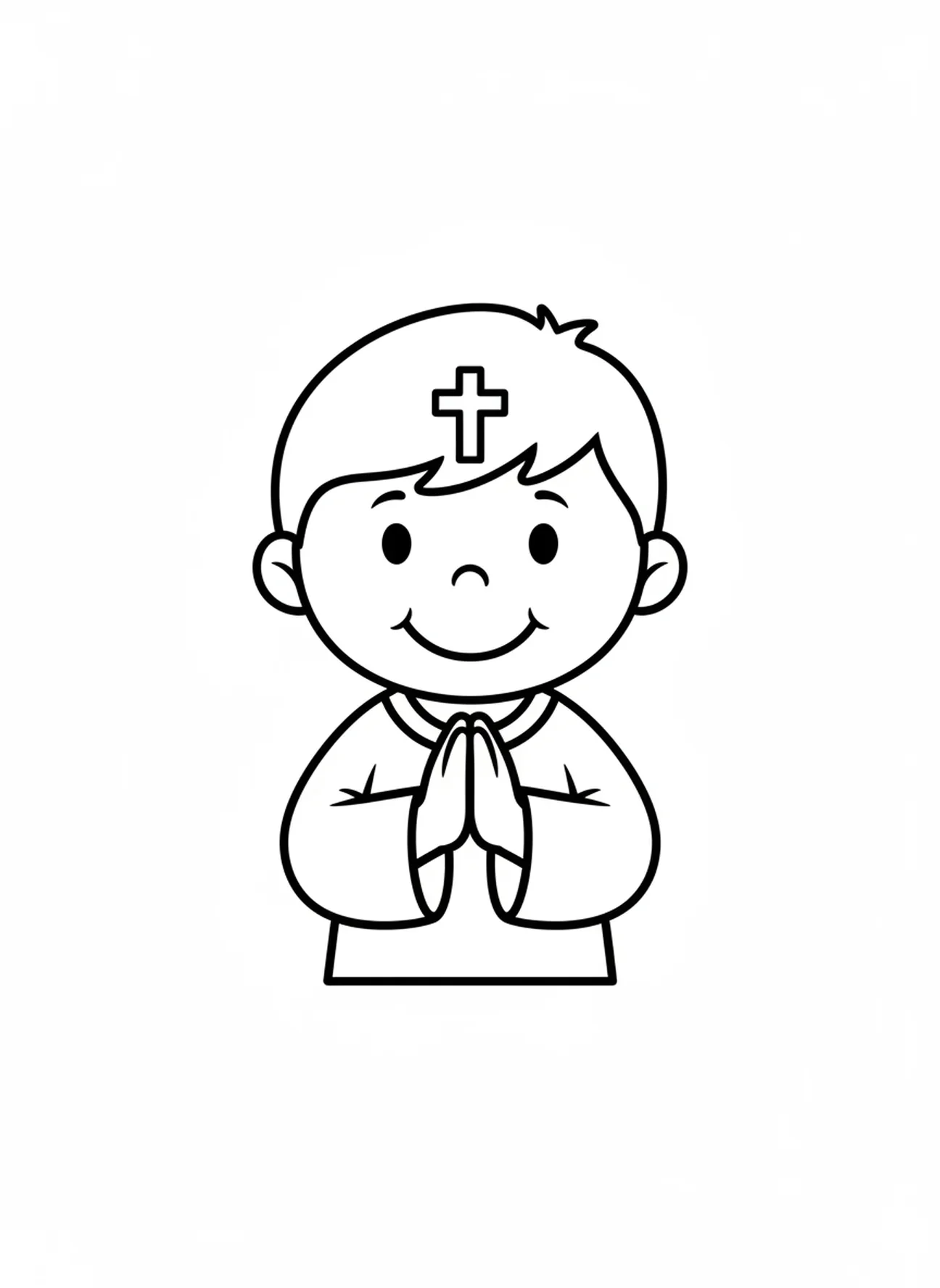 Personne souriante avec une croix de cendres, page à colorier pour les enfants d'âge préscolaire de 3 à 5 ans