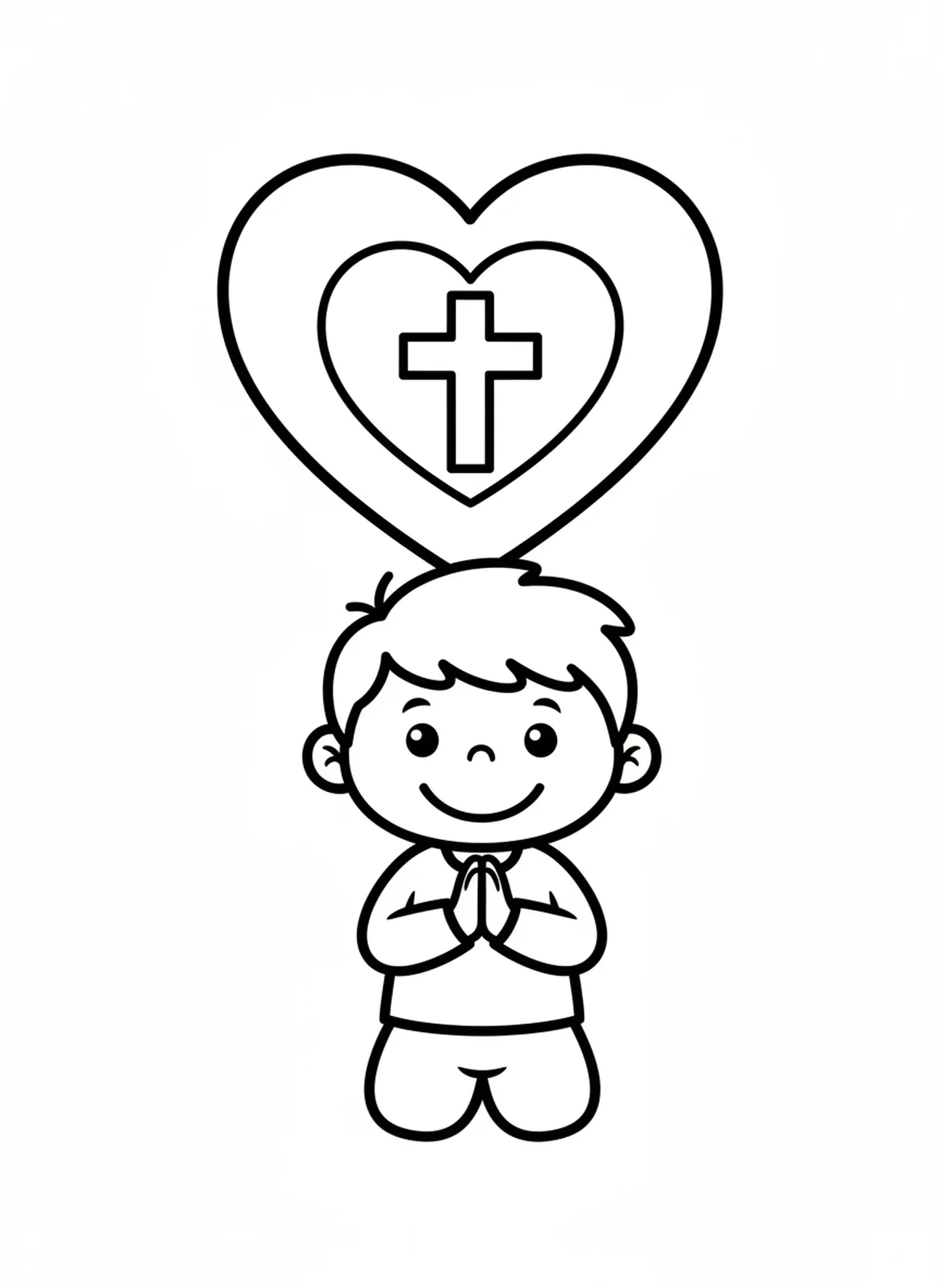Enfant souriant les mains en prière, page à colorier pour le Mercredi des Cendres pour les enfants de 3 à 5 ans