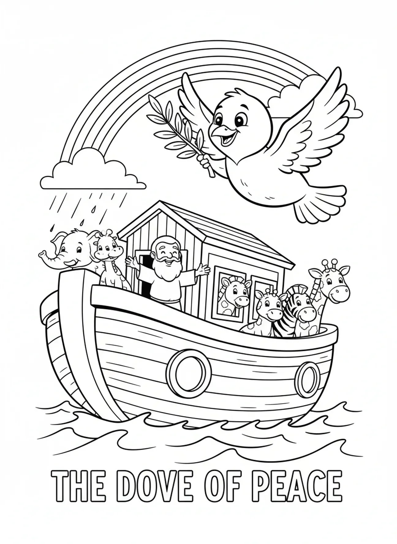 Taube mit einem Olivenzweig, Printable Bible Coloring Malvorlage für Kinder im Alter von 5-10 Jahren