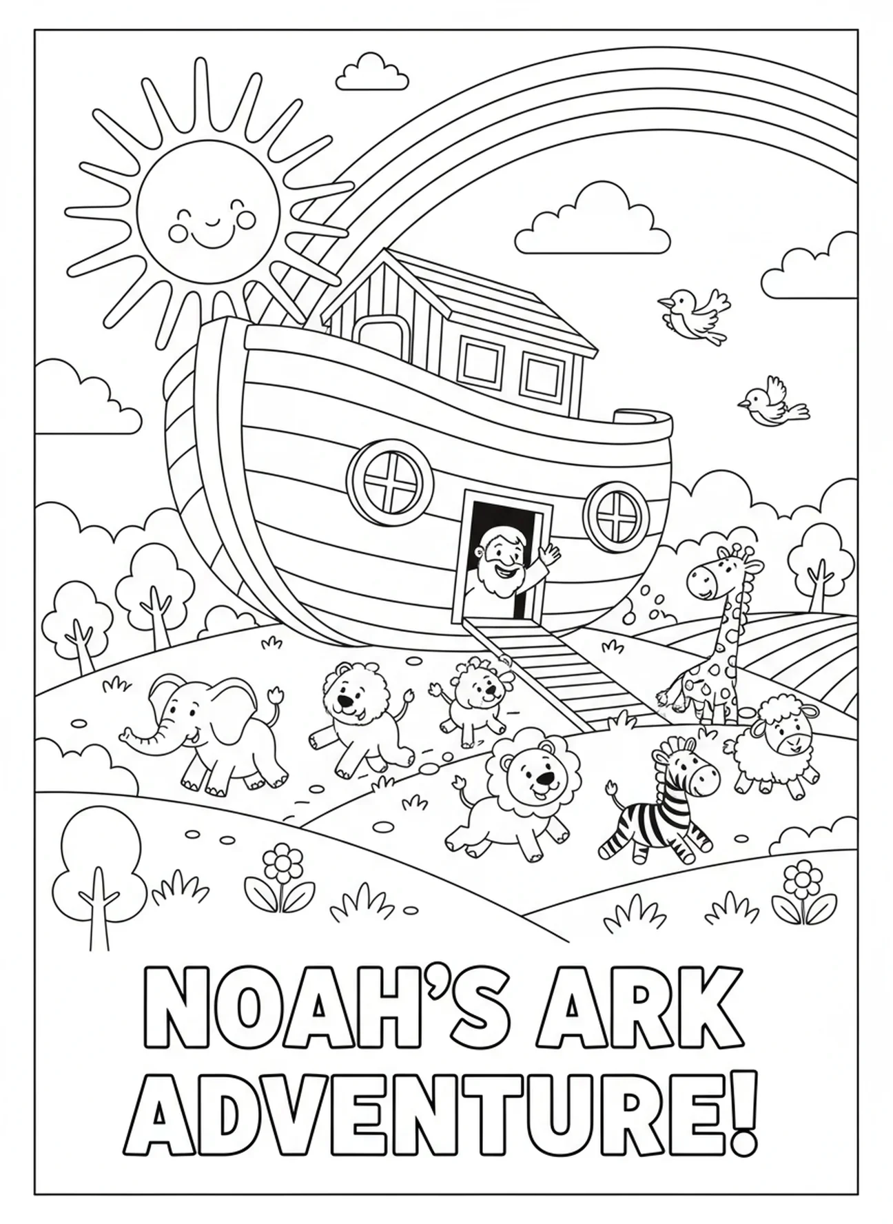 Noah lässt die Tiere aus der Arche, Printable Bible Coloring Seite für Kinder im Alter von 5-10 Jahren