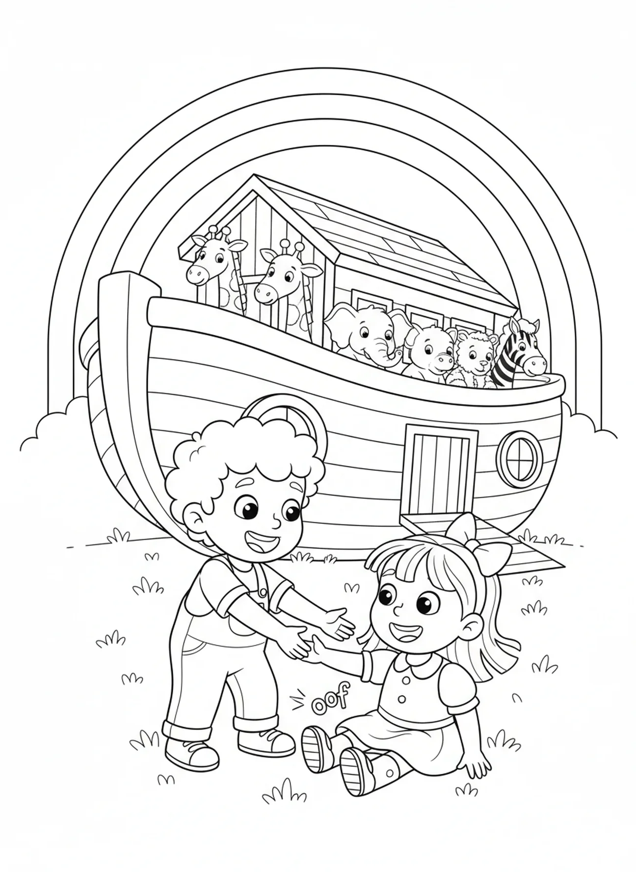 Desenho de criança ajudando amigo, página de colorir com o tema Ame uns aos Outros para crianças de 5 a 10 anos