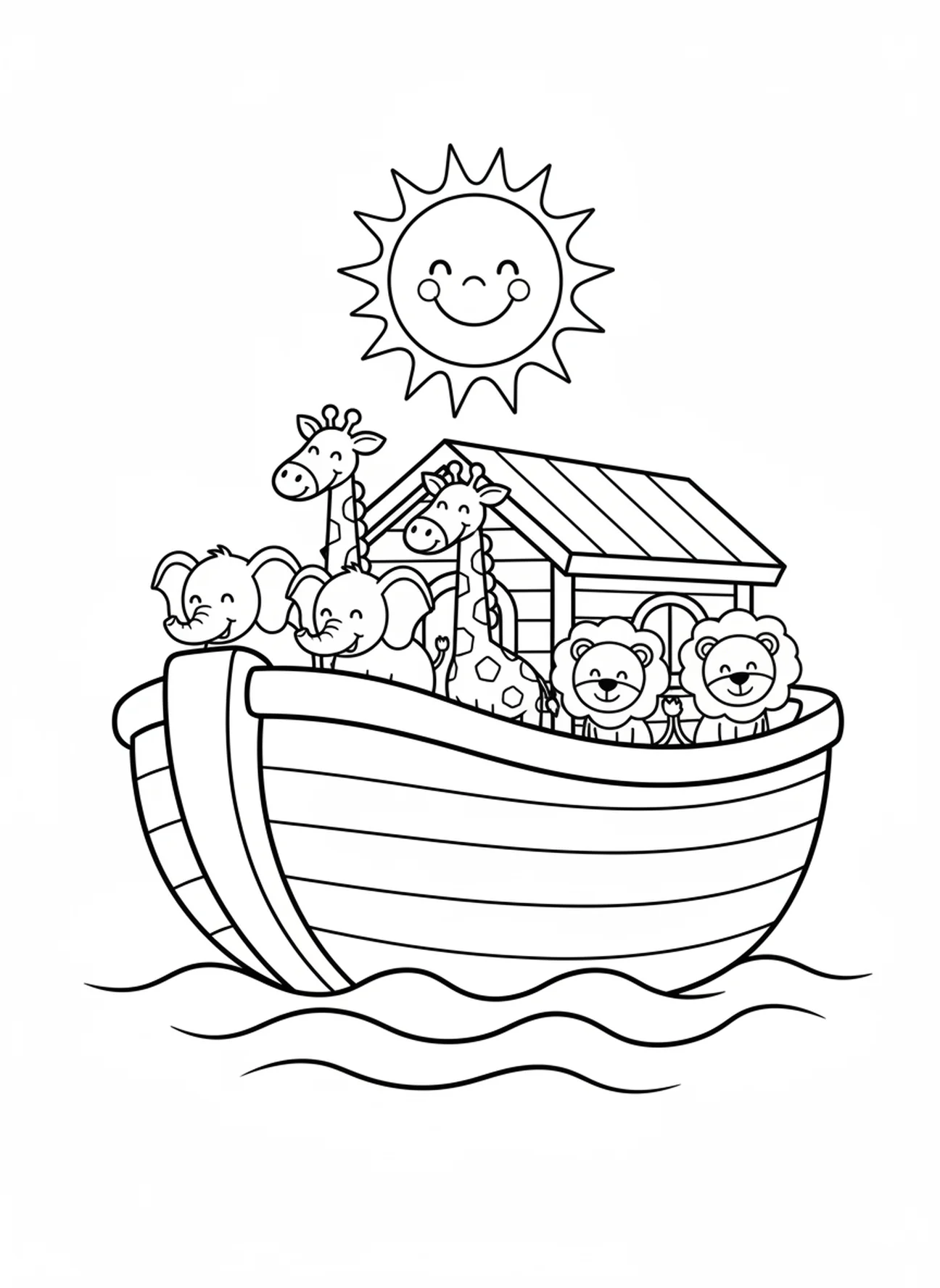 Arche sur l'eau, page à colorier sur le thème Aimez-vous les uns les autres pour les enfants d'âge préscolaire de 3 à 5 ans