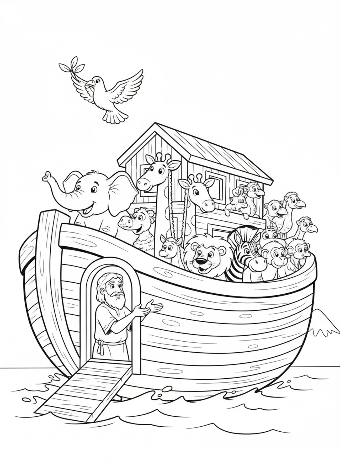 Noah releasing dove, Love coloring page for kids age 5-10