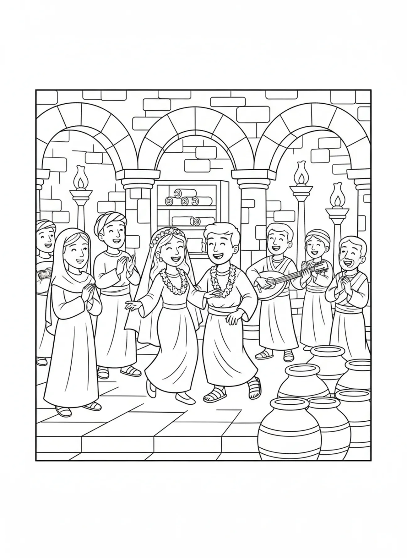 Marie lors de la scène de mariage, page à colorier de la Reine Marie pour les enfants de l'École du dimanche âgés de 5 à 12 ans