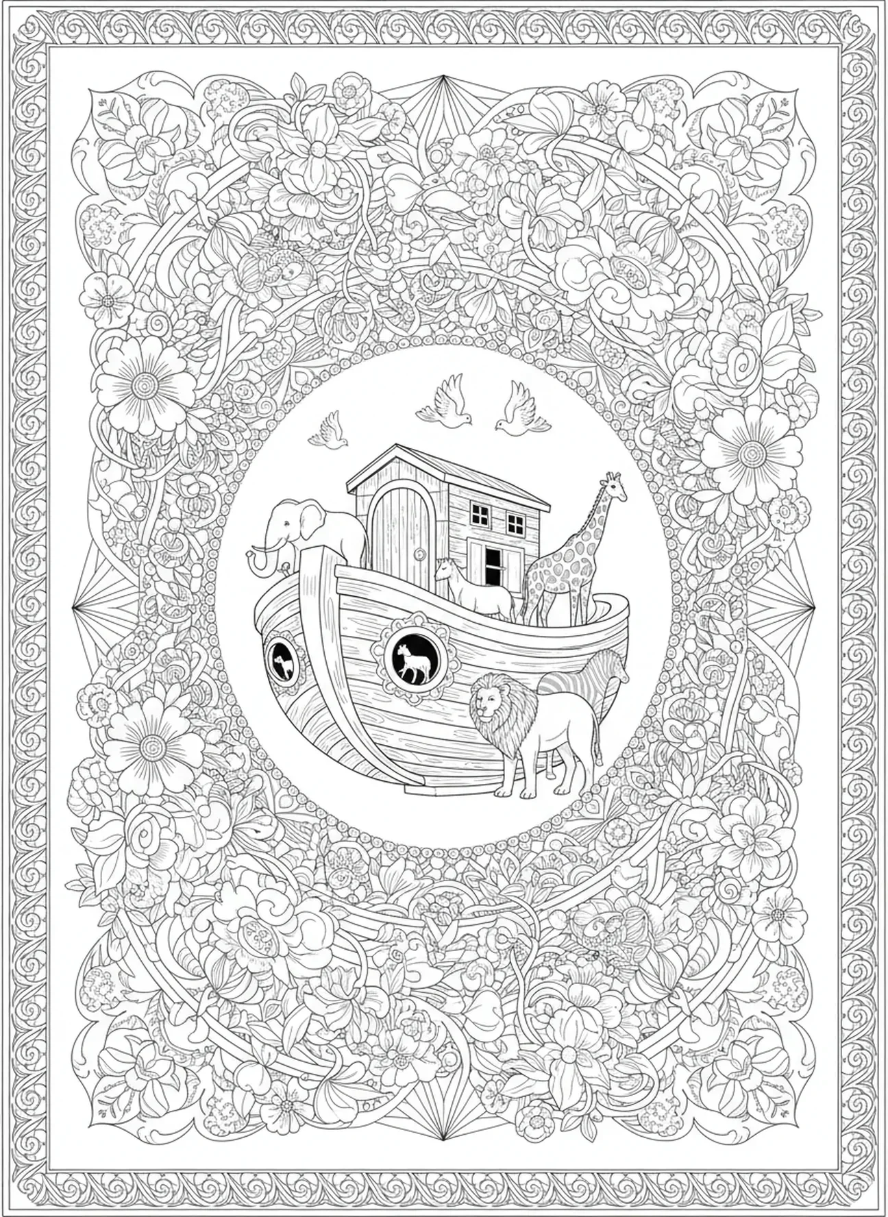 Paires d'animaux entrant dans l'arche, page à colorier sur la Miséricorde de Dieu pour le journaling biblique