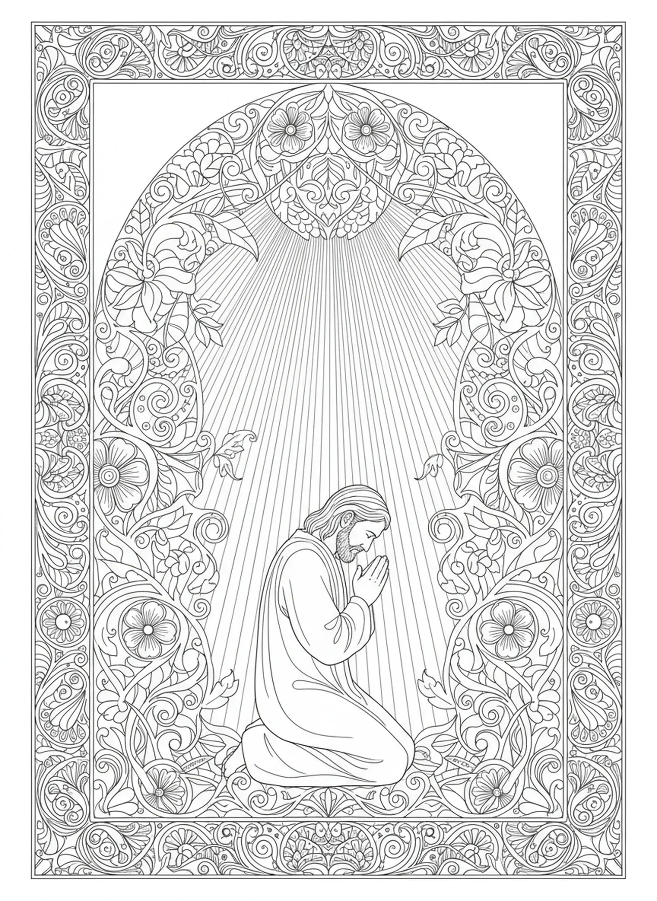 Noé recevant la promesse de Dieu, page à colorier Miséricorde de Dieu pour adultes dans le style du journal biblique