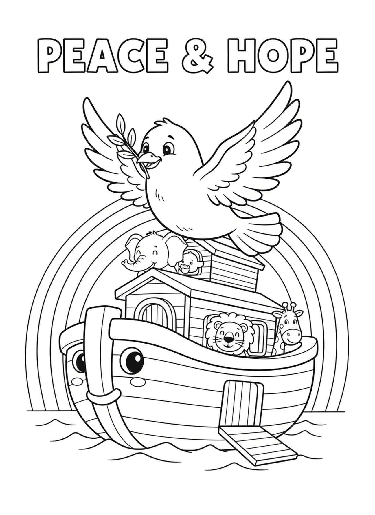 Colombe volant avec une branche d'olivier, page à colorier Biblique pour enfants de 5 à 10 ans