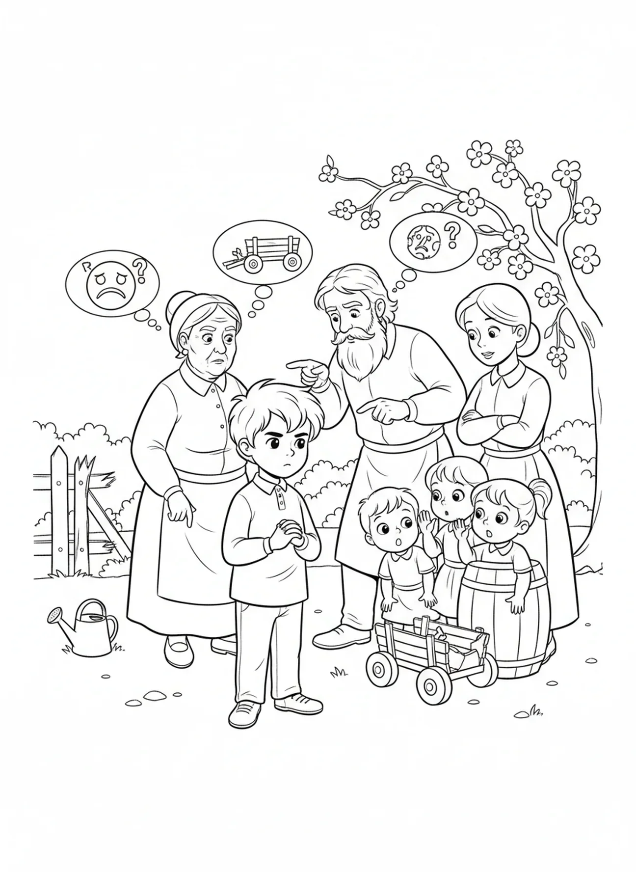 Pedro com uma multidão, página de colorir sobre Ananias e Safira para crianças de 5 a 10 anos.