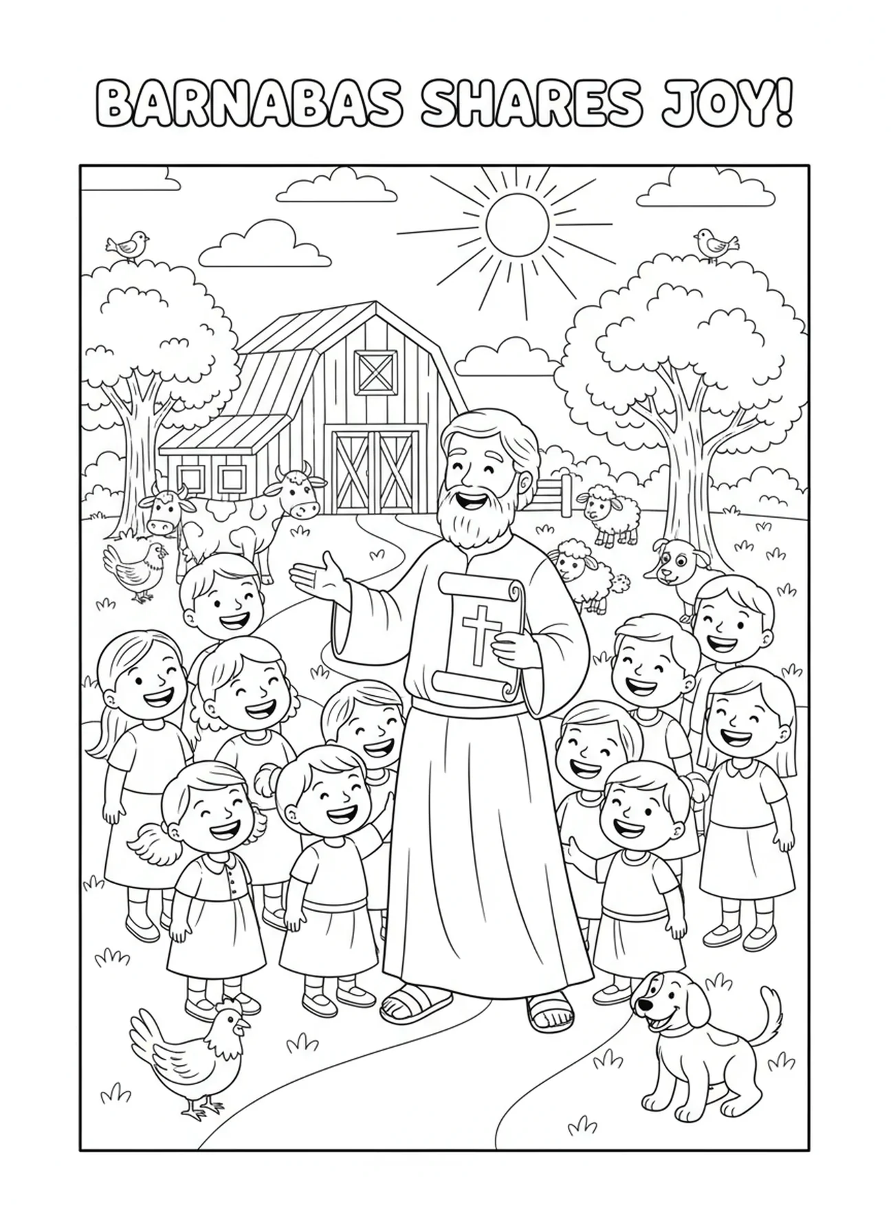 Barnabas teilt seinen Glauben, Ausmalbild von Barnabas für Kinder im Alter von 5-10 Jahren