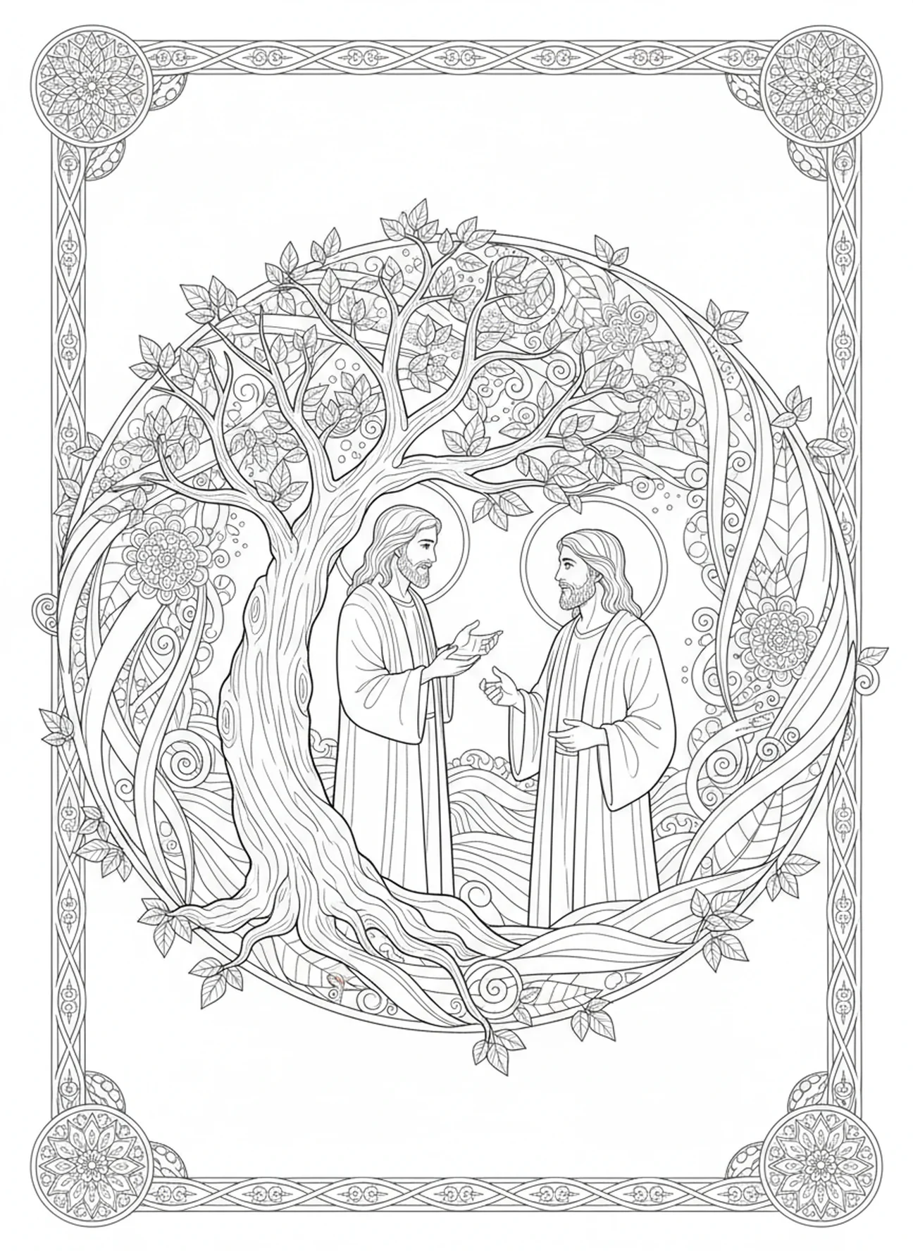 Saint Barthélemy rencontrant Jésus, page à colorier de l'apôtre Barthélemy pour le journal biblique