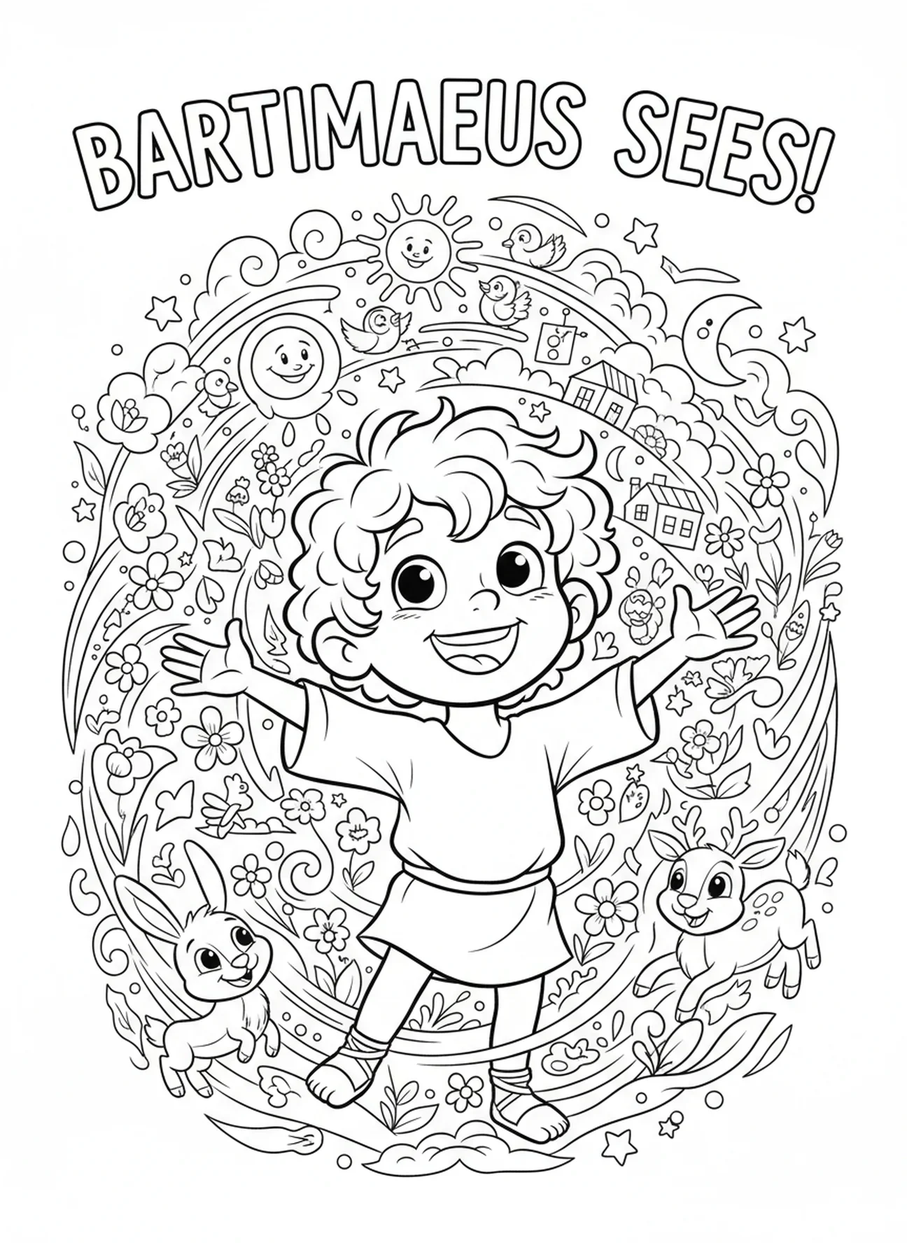 Bartimée retrouvant la vue, page à colorier de Bartimée pour les enfants de 5 à 10 ans