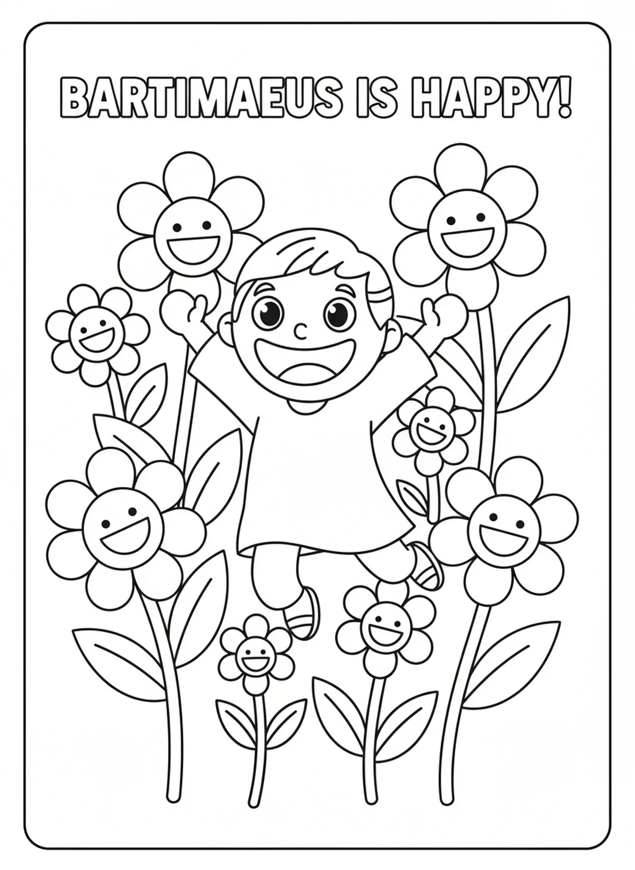 Bartimée joyeux sautant, page à colorier de Bartimée l'aveugle pour les enfants d'âge préscolaire de 3 à 5 ans