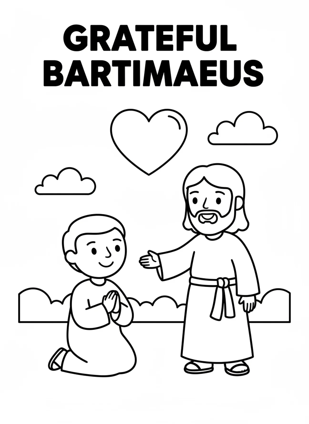 Bartimée reconnaissant, page à colorier de Bartimée aveugle pour les enfants d'âge préscolaire de 3 à 5 ans