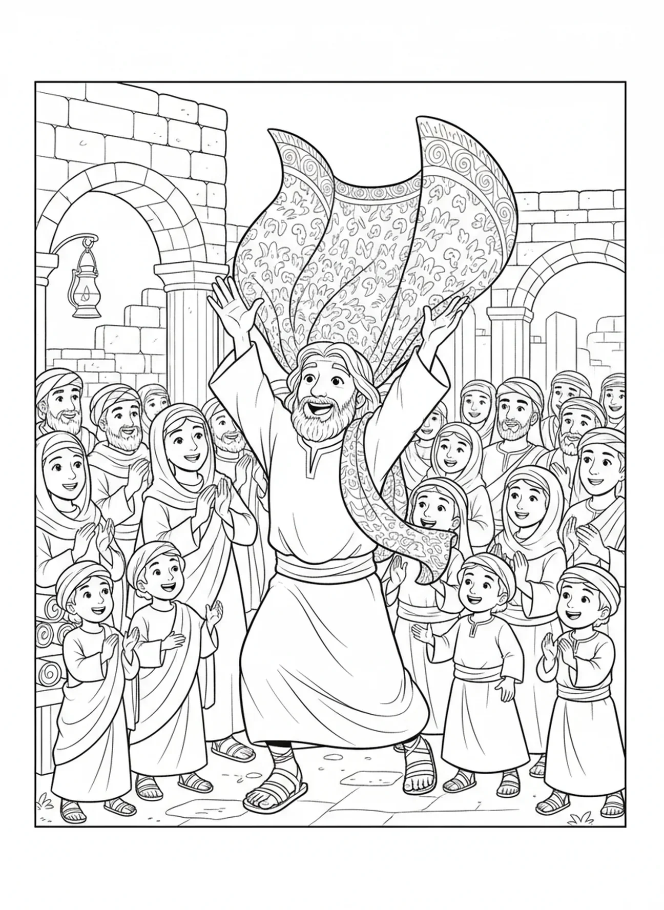 Bartimée se réjouit, page à colorier de Bartimée l'aveugle pour les enfants de l'École du dimanche âgés de 5 à 12 ans.
