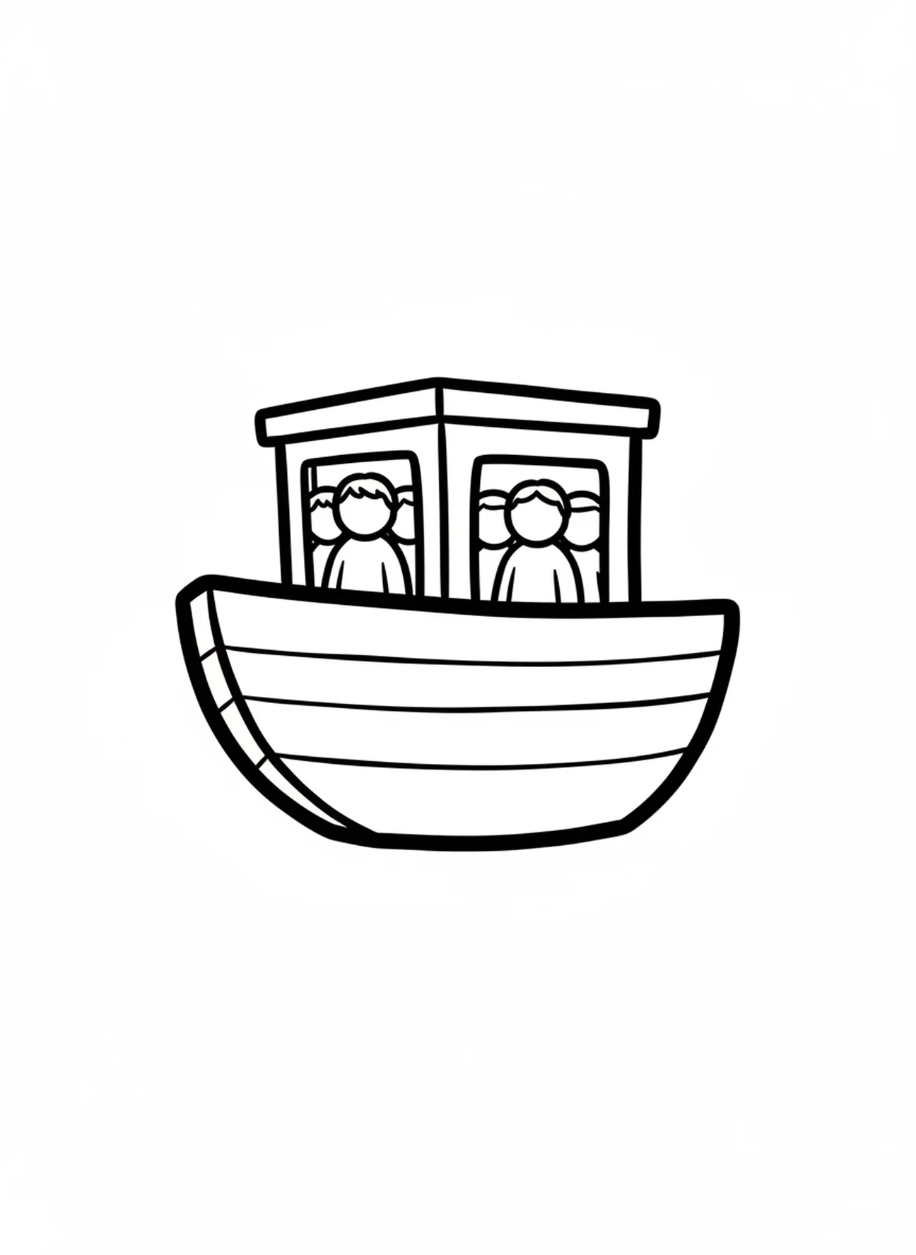 Grande barco com figuras simplificadas de discípulos, página para colorir Acalmando a Tempestade para crianças de 2 a 3 anos