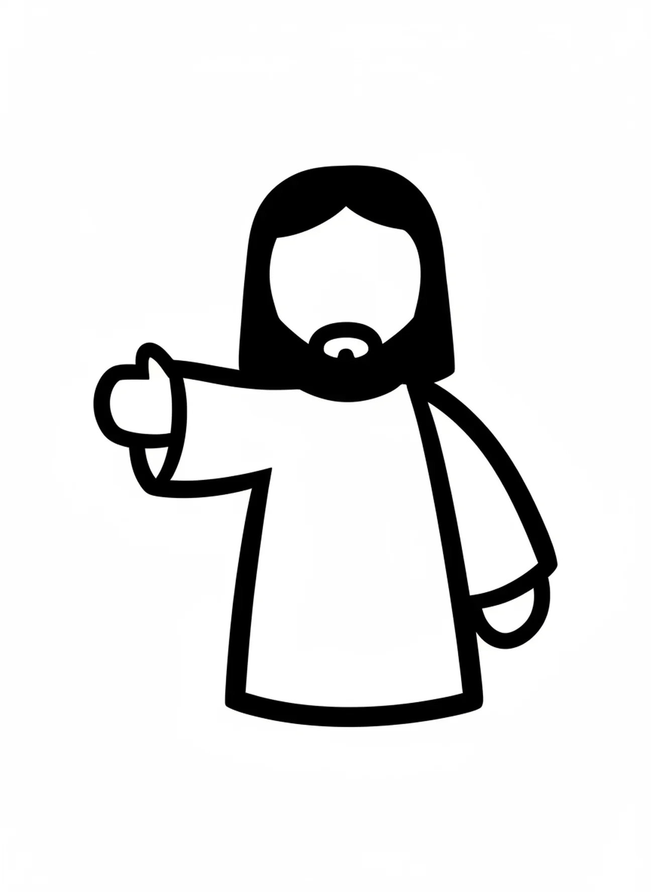Grande figura simples de Jesus com a mão aberta, página para colorir Acalmando a Tempestade para crianças de 2 a 3 anos