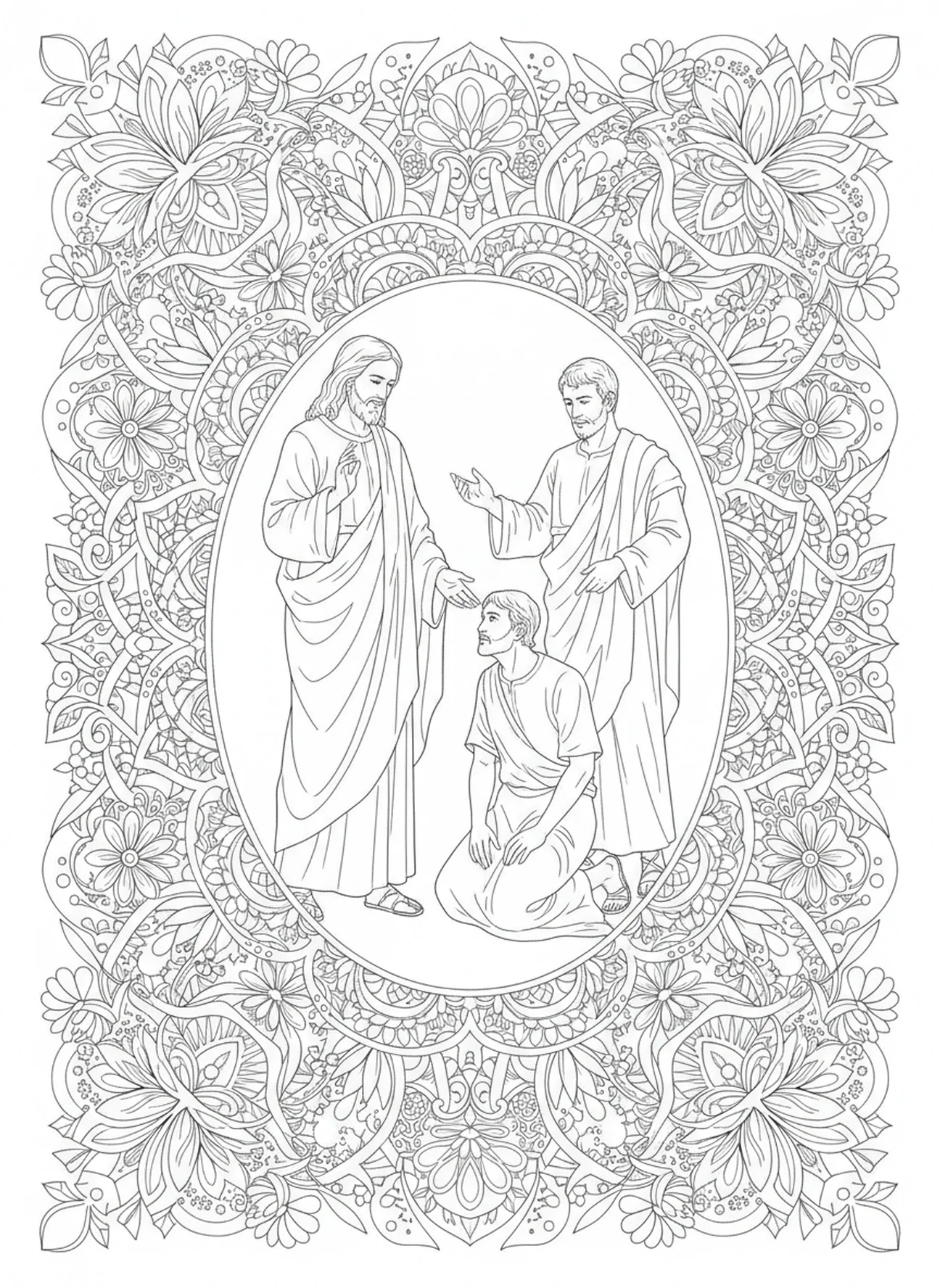 Jésus guérissant le serviteur, page à colorier sur la foi du centurion pour le journaling biblique pour adultes