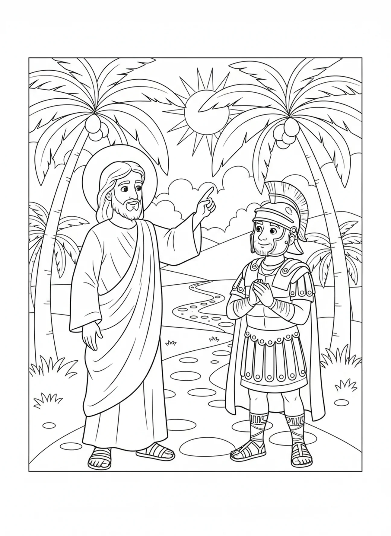 Jesus falando, página para colorir sobre a fé do centurião para crianças de 5 a 10 anos.