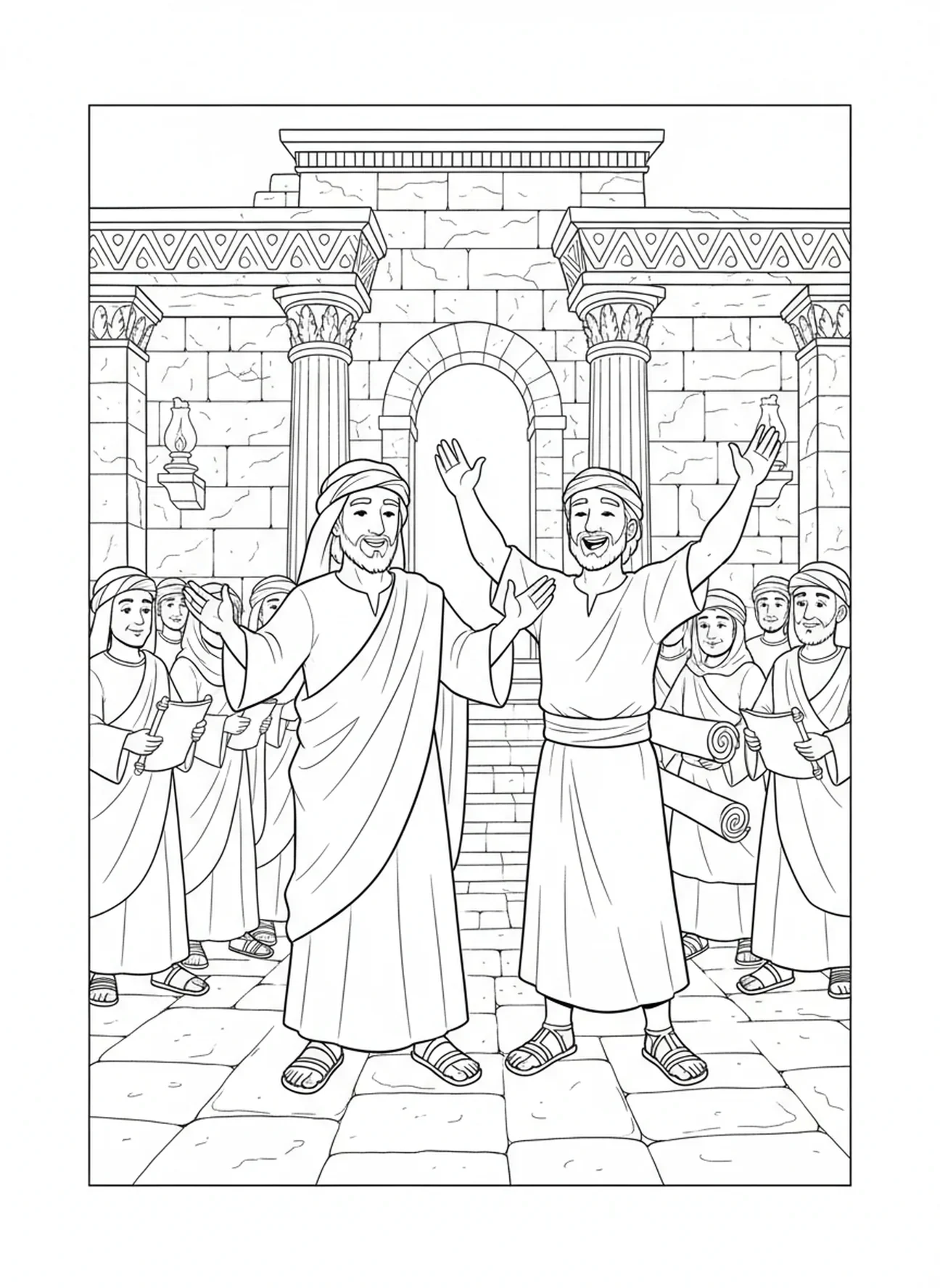 Jésus bénissant la foule, page à colorier sur la guérison des aveugles pour les enfants de l'École du dimanche âgés de 5 à 12 ans