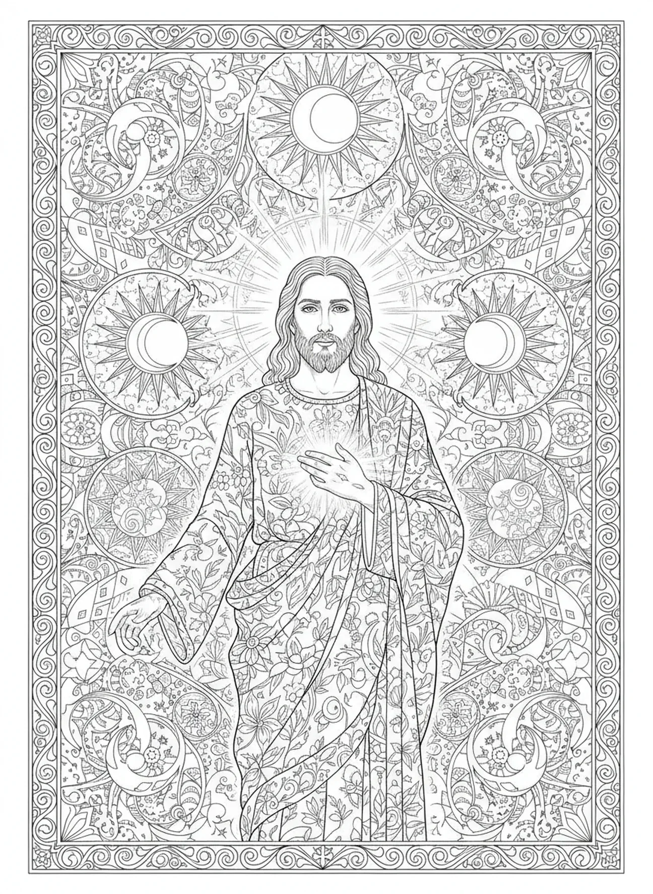 Jésus comme lumière, page à colorier sur les déclarations 'Je suis' pour le journal biblique des adultes
