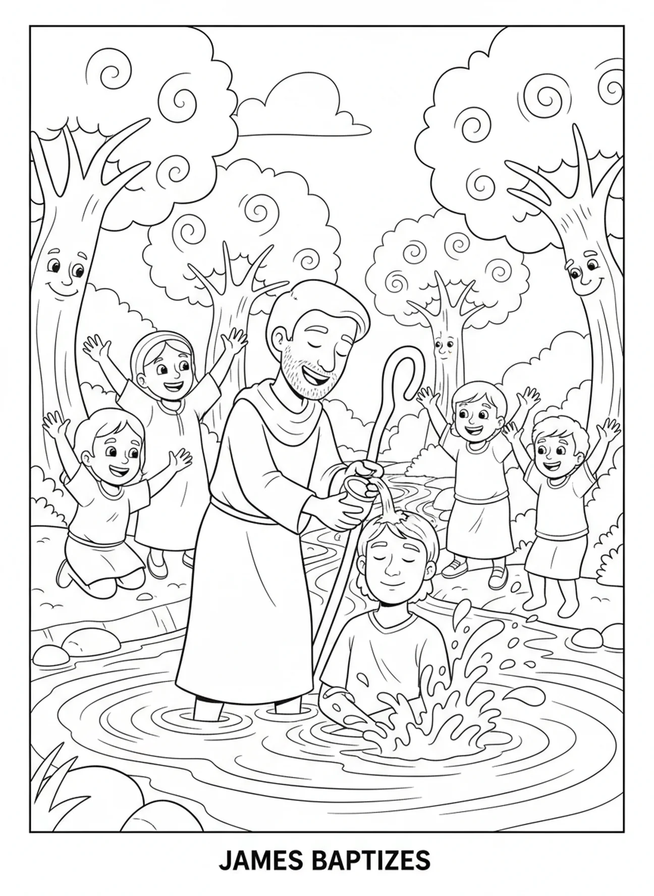 Jakobus der Kleine tauft, Ausmalbild von Jakobus der Kleine für Kinder im Alter von 5-10 Jahren