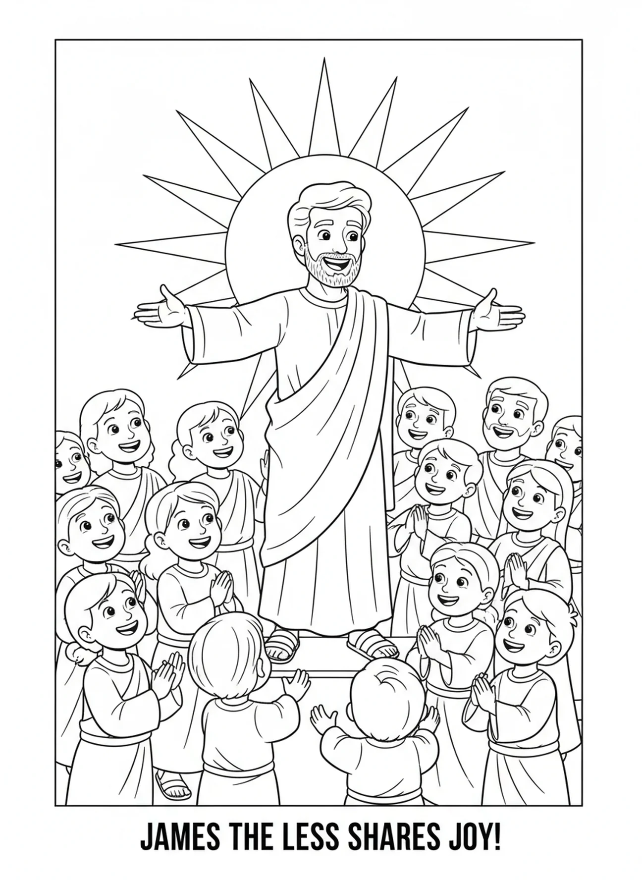 Jakobus der Kleine ermutigt Gläubige, Ausmalbild von Jakobus der Kleine für Kinder im Alter von 5-10 Jahren