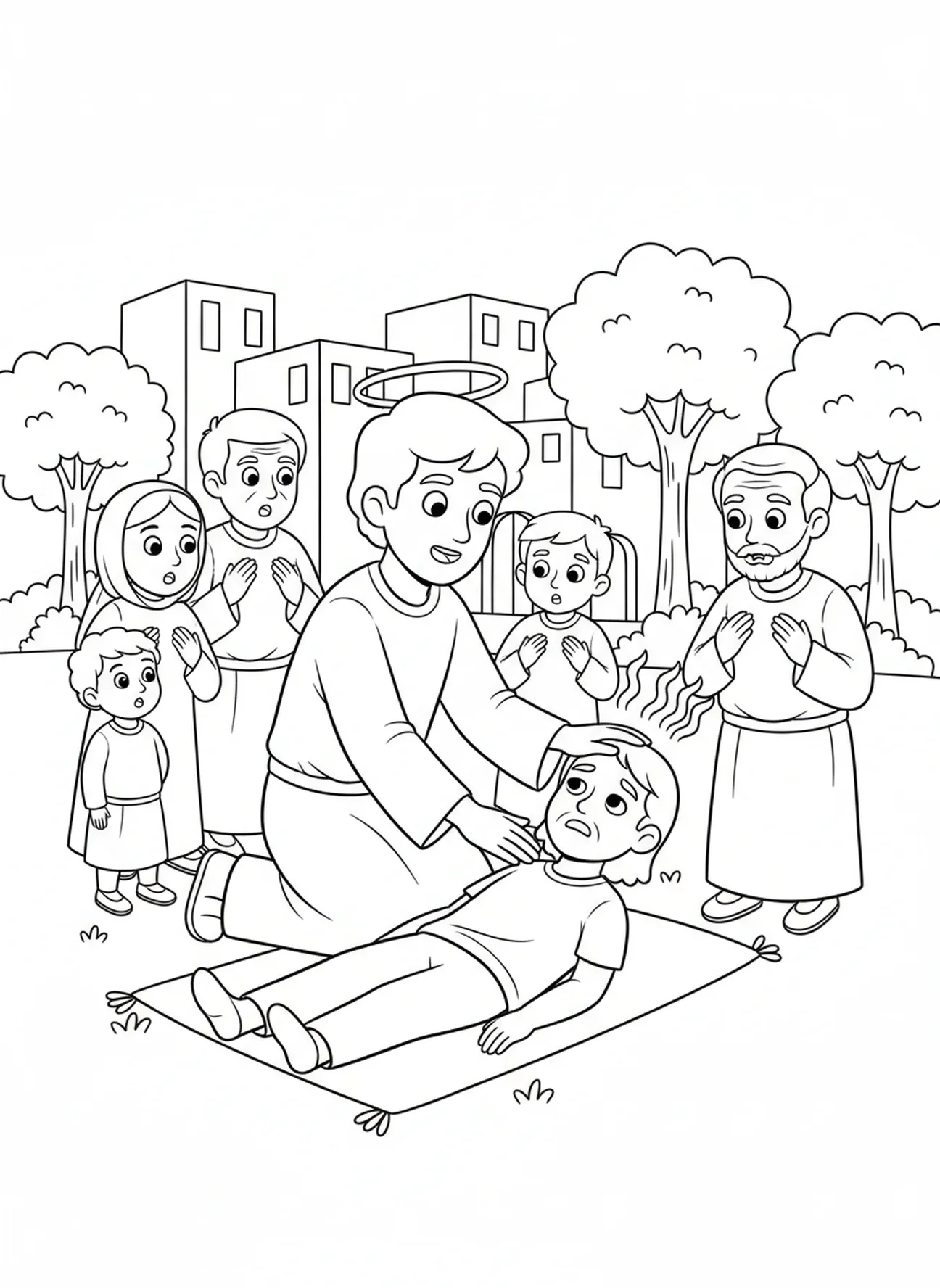 Jakobus der Kleine heilt, Ausmalbild von Jakobus der Kleine für Kinder im Alter von 5-10 Jahren