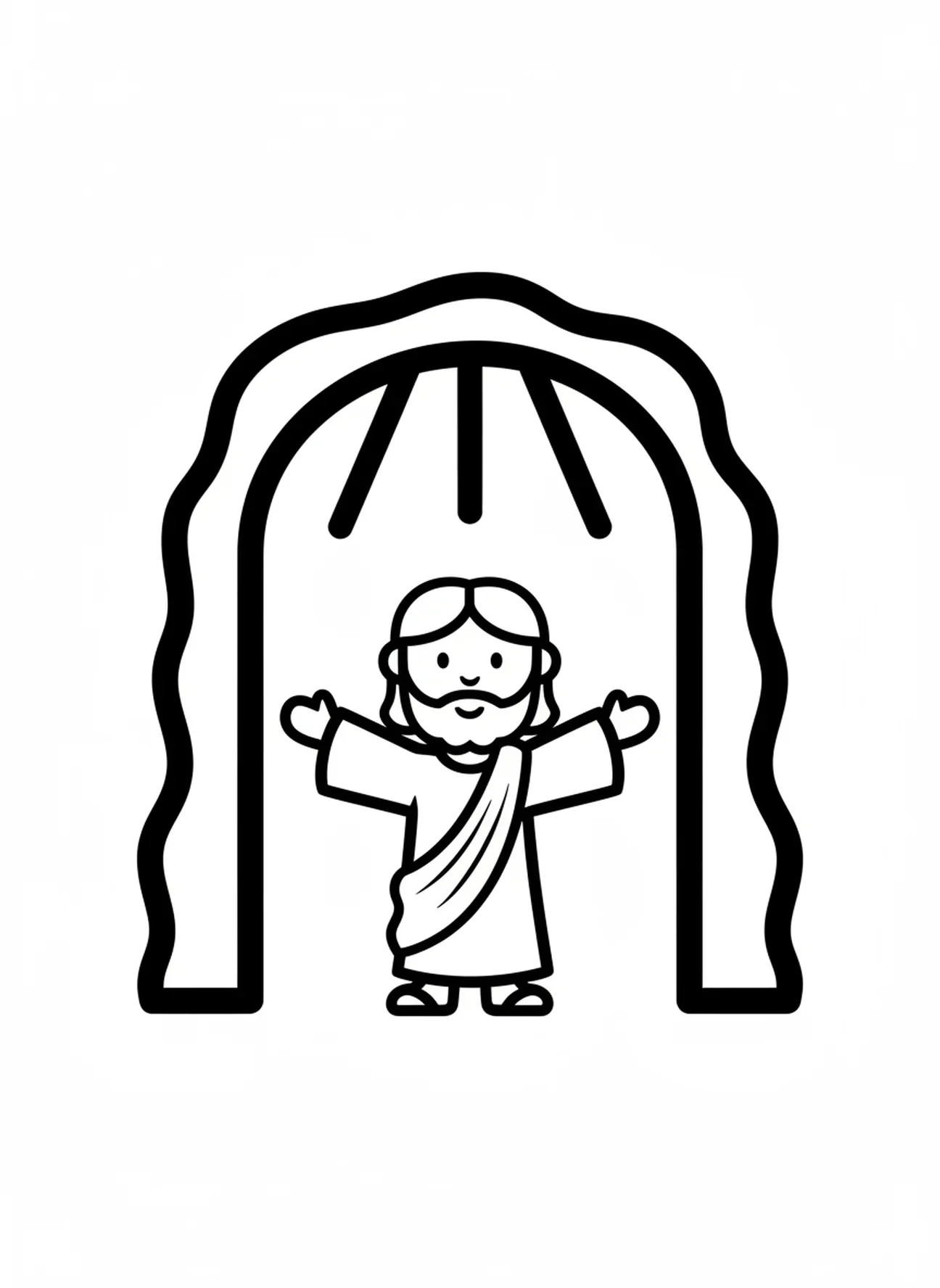 Céus se abrindo acima de Jesus, página para colorir do Batismo de Jesus para crianças de 2 a 3 anos