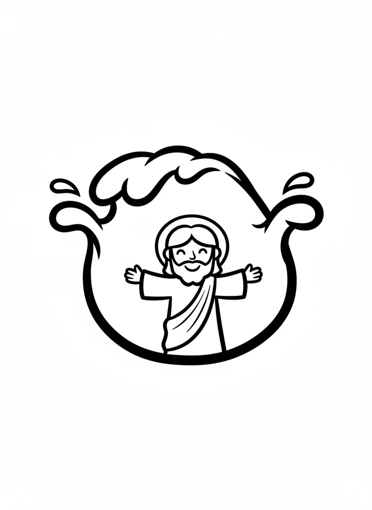 Água respingando em Jesus, página de colorir sobre o Batismo de Jesus para crianças de 2 a 3 anos