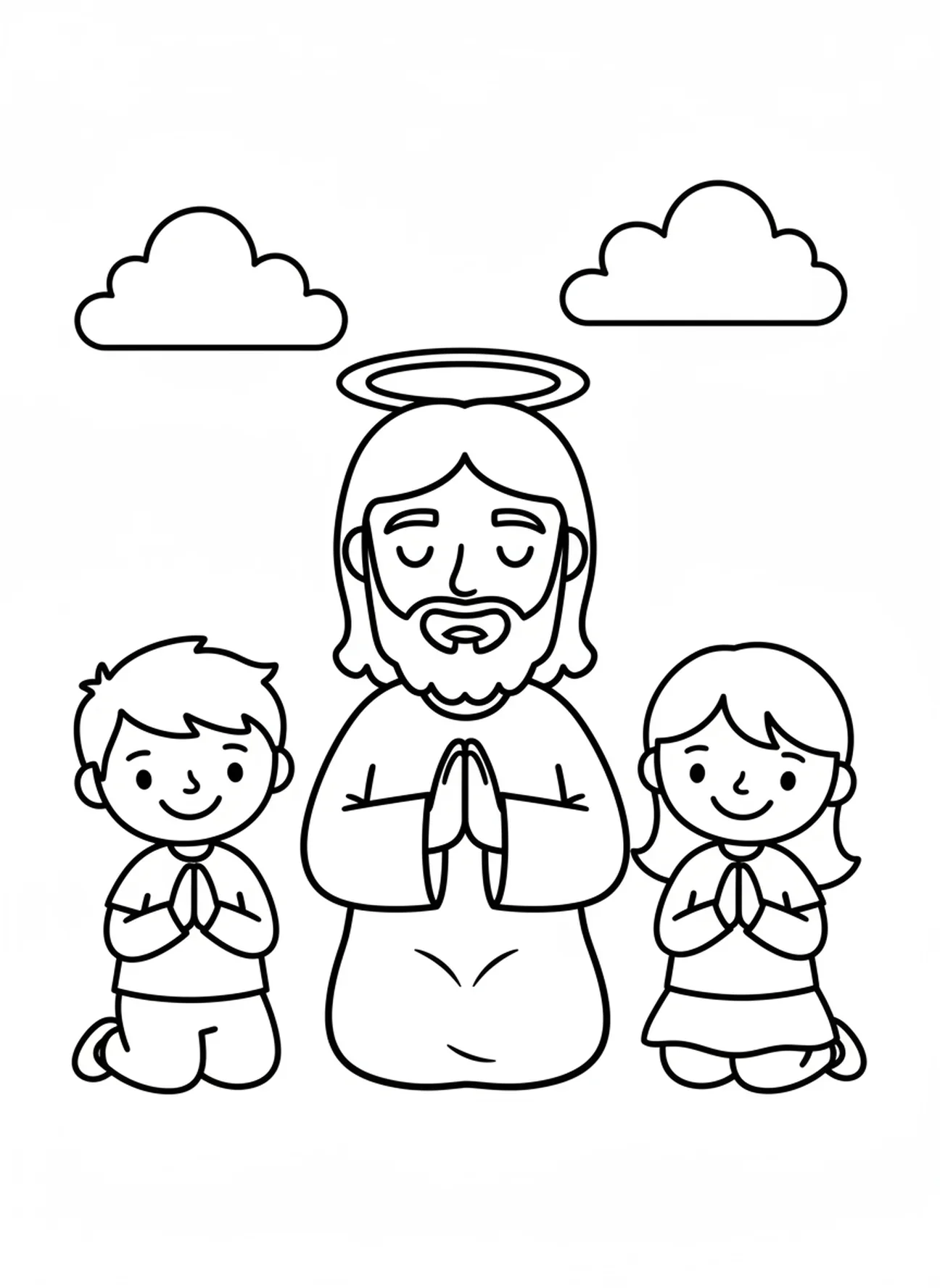Jesus e crianças orando, Jesus Ama as Crianças Página para Colorir Jesus Abençoando Crianças para pré-escolares de 3 a 5 anos