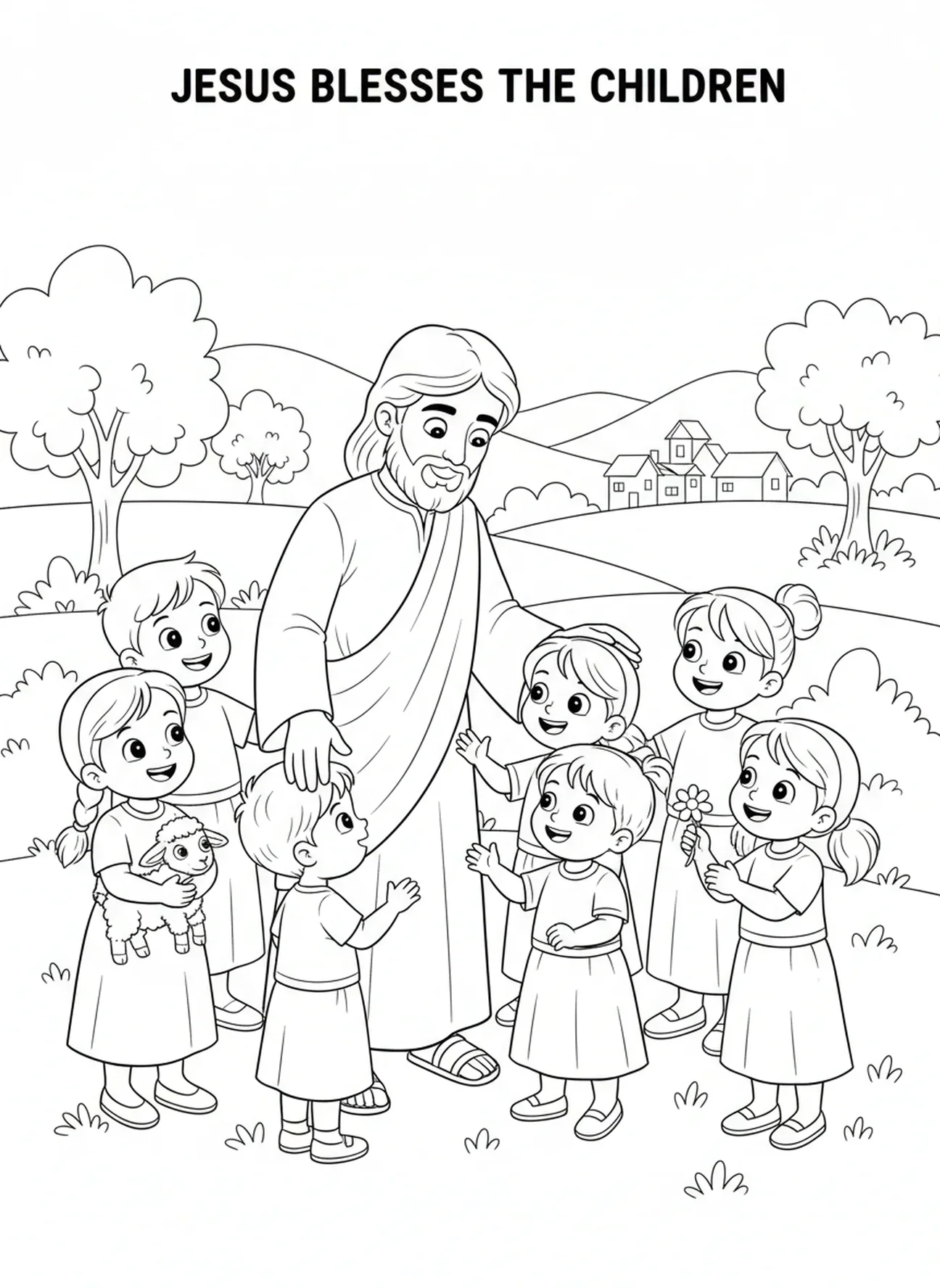 Jesus abençoando crianças, Jesus Ama as Crianças Página de Colorir Jesus com Crianças no Colo para crianças de 5 a 10 anos
