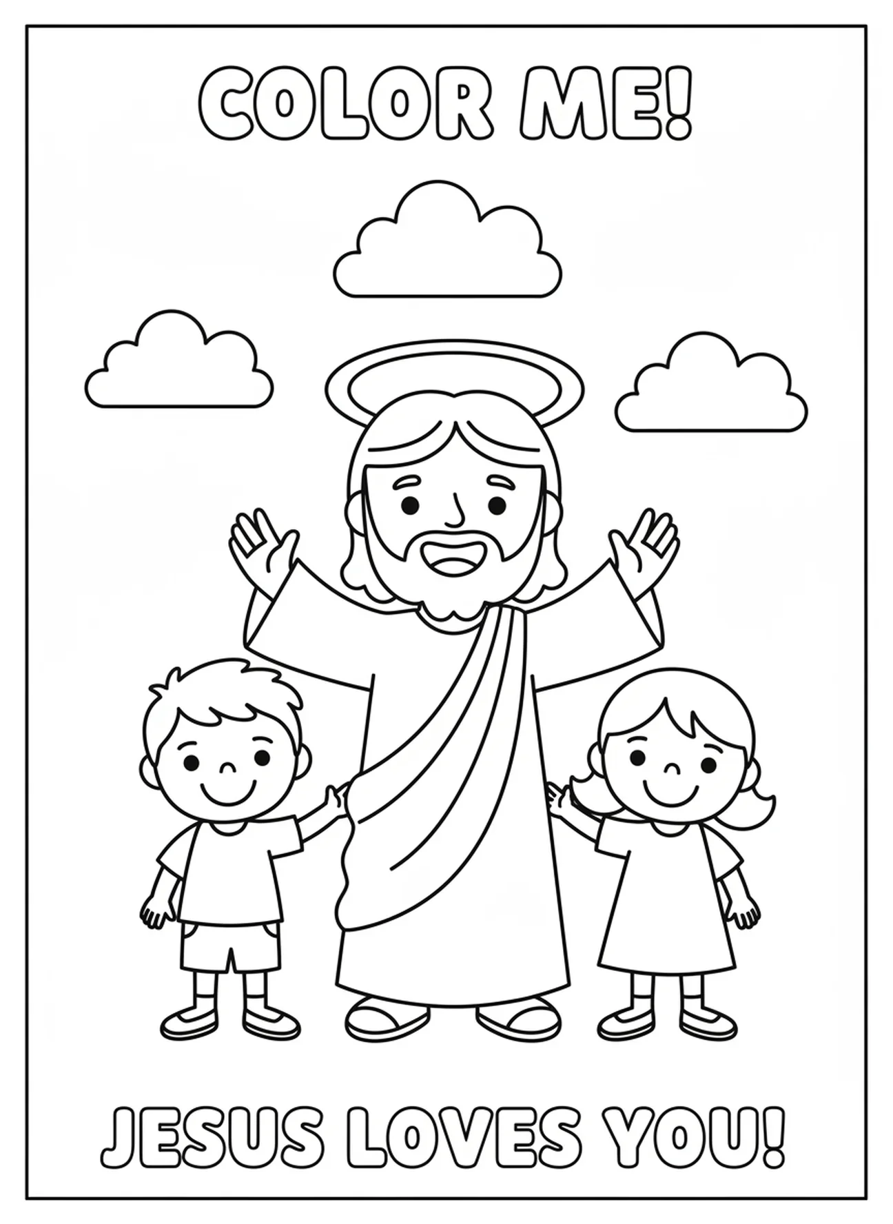 Jesus abençoando crianças, Jesus Ama Crianças Página para colorir Jesus com Crianças no Colo para pré-escolares de 3 a 5 anos.