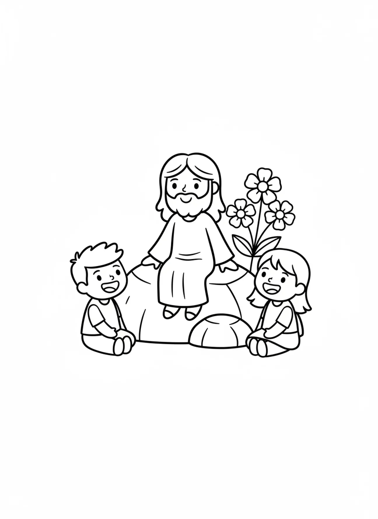 Jesus ensinando crianças, Jesus Ama as Crianças, página de colorir Jesus com Crianças no Colo para pré-escolares de 3 a 5 anos.