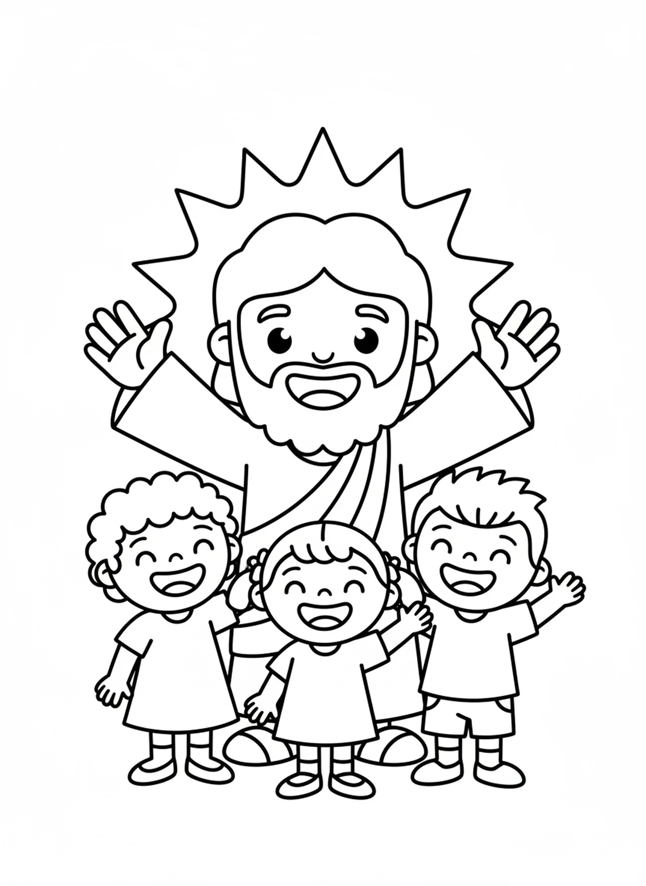 Jesus abençoando crianças, página de colorir Jesus Ama as Crianças para pré-escolares de 3 a 5 anos