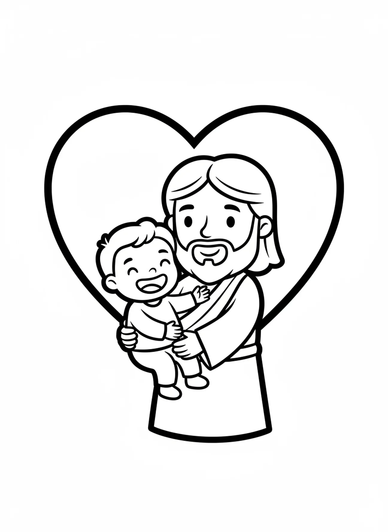 Jesus segurando uma criança sorridente, página para colorir Jesus Ama as Crianças para pré-escolares de 3 a 5 anos