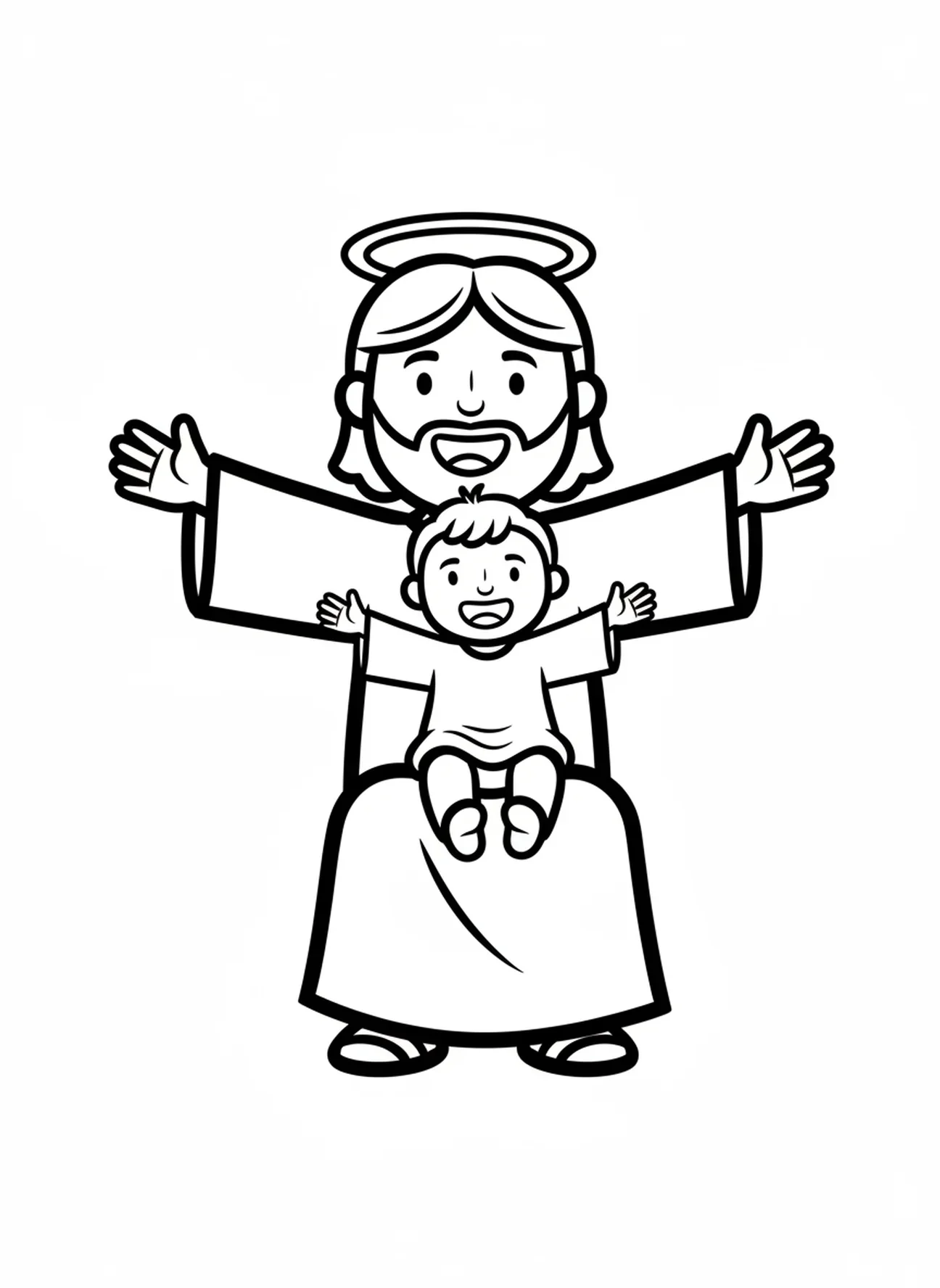 Jesus mit Kleinkind auf dem Schoß, Jesus liebt Kinder Malvorlage für Kleinkinder im Alter von 2-3 Jahren