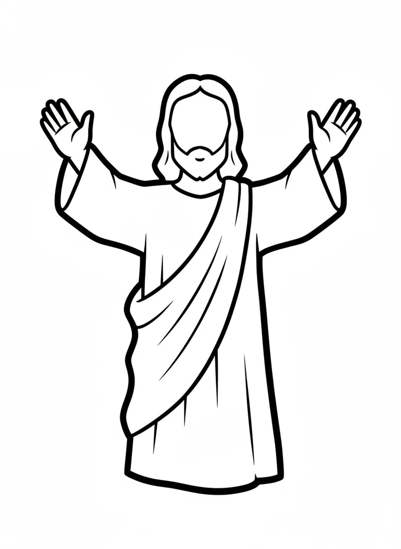 Uma figura gigante de Jesus com as mãos levantadas em bênção, página de colorir Jesus com Crianças para crianças de 2 a 3 anos