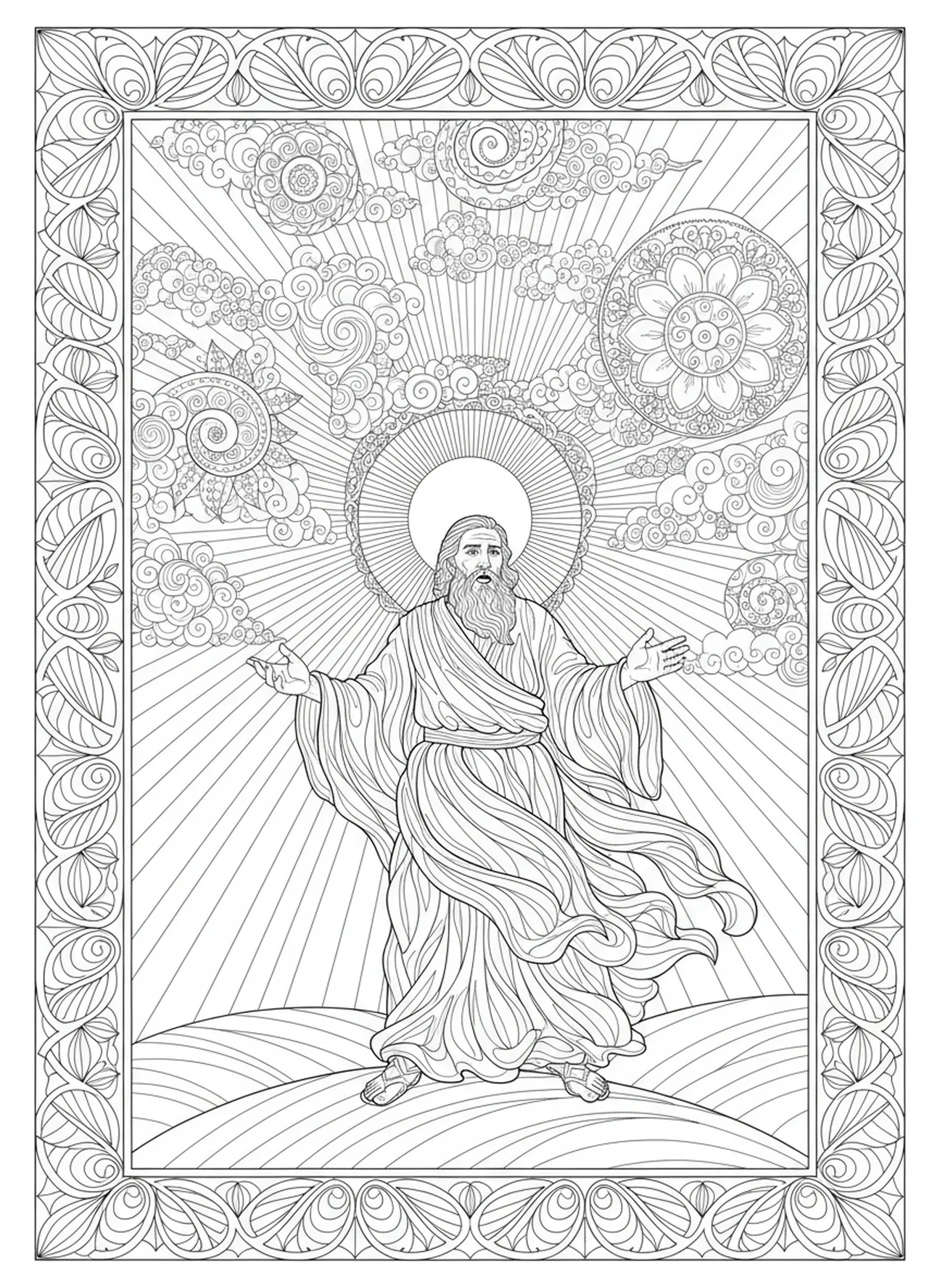 Saint Jean-Baptiste proclamant son message sur une colline, page à colorier Saint Jean-Baptiste pour le journal biblique des adultes