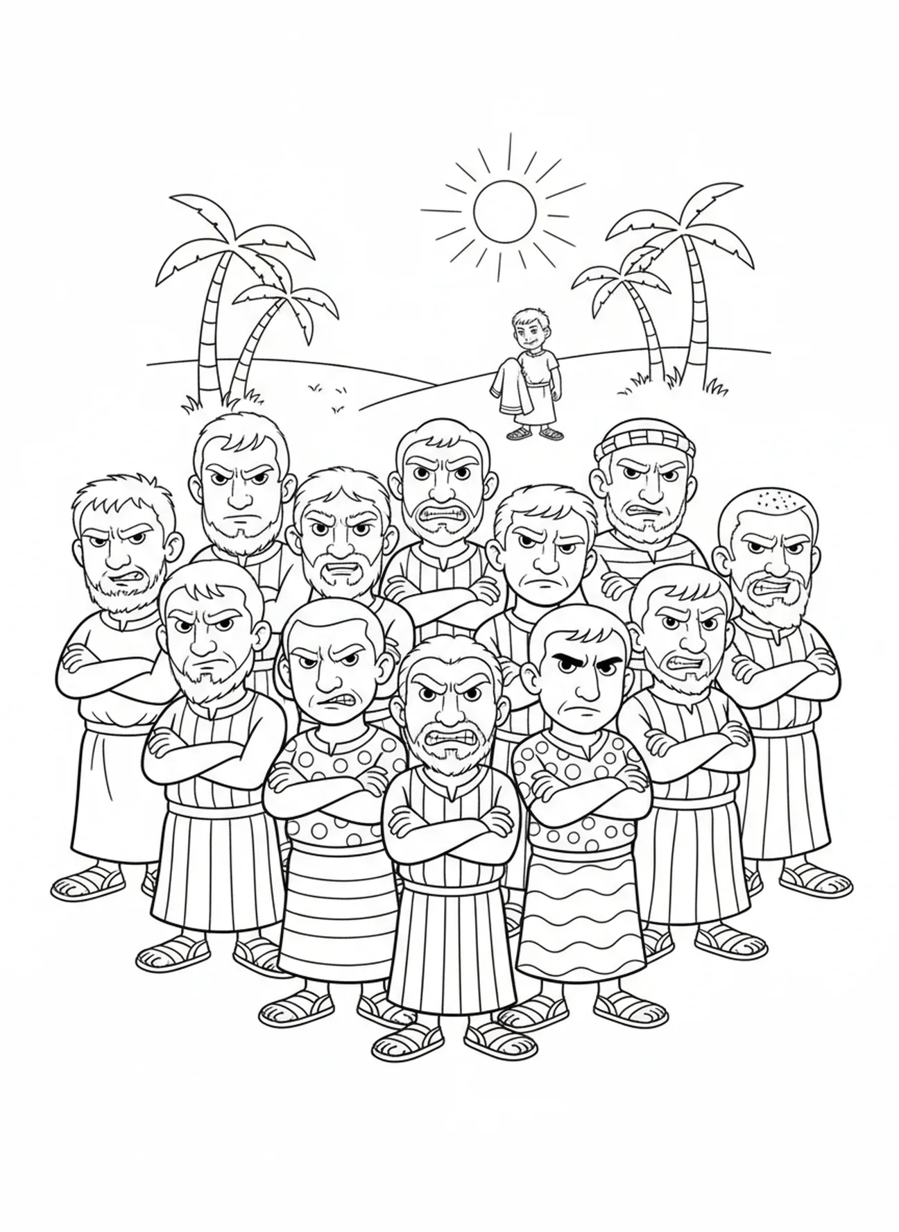 Irmãos de José com ciúmes, página de colorir do sonho de José para crianças de 5 a 10 anos