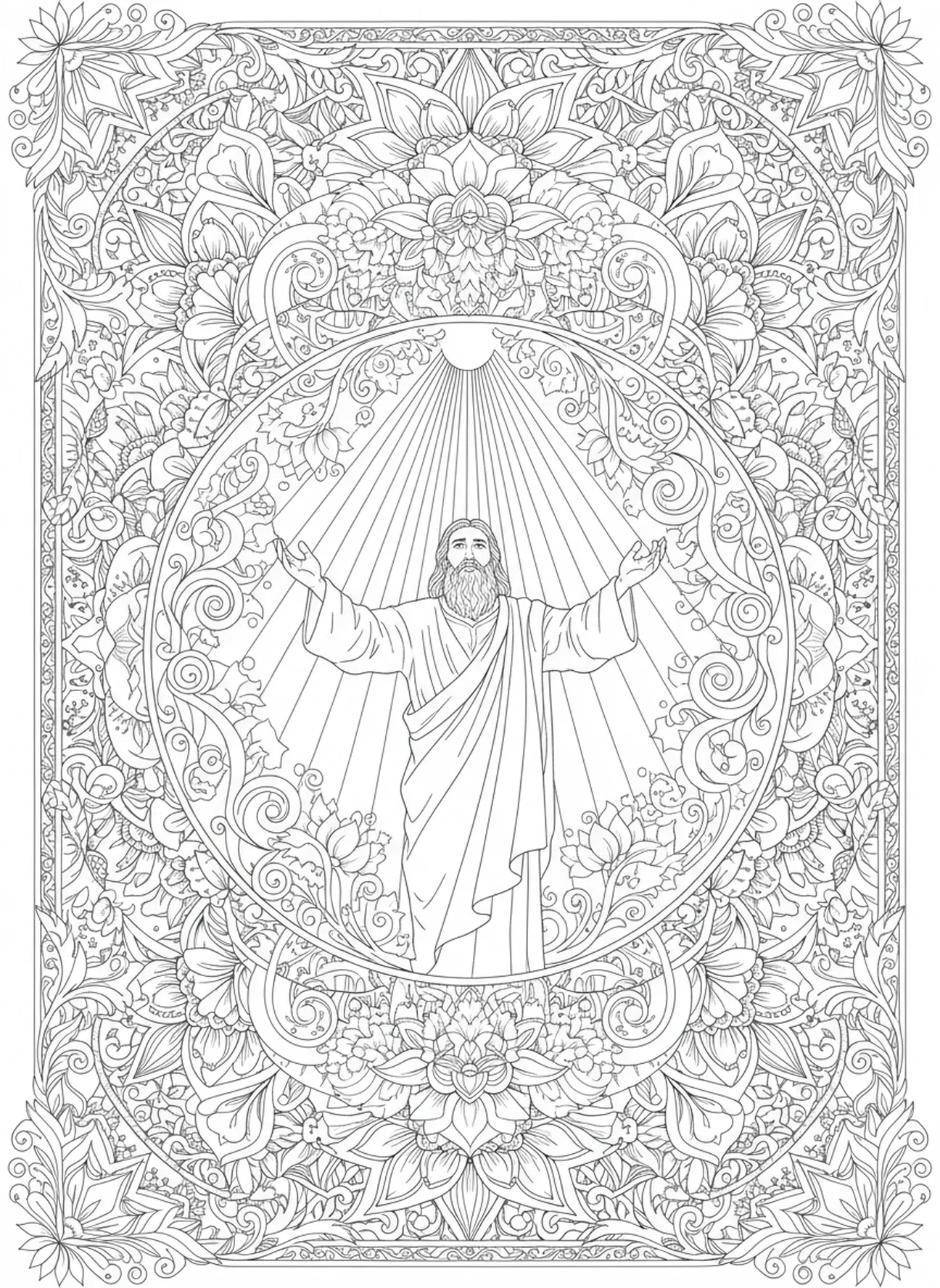 Noé recebendo a promessa de Deus, página para colorir Reino de Deus no estilo de journaling bíblico para adultos