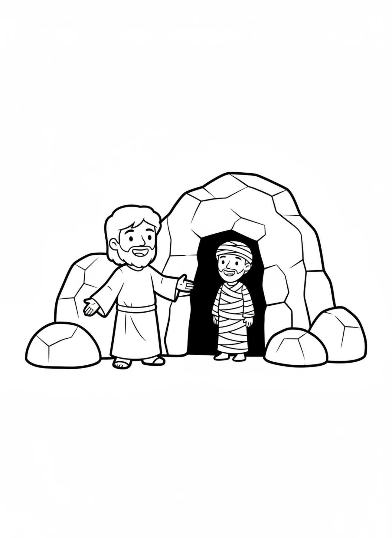 Jesus ruft Lazarus, Lazarus kommt heraus Malvorlage für Vorschulkinder im Alter von 3-5 Jahren