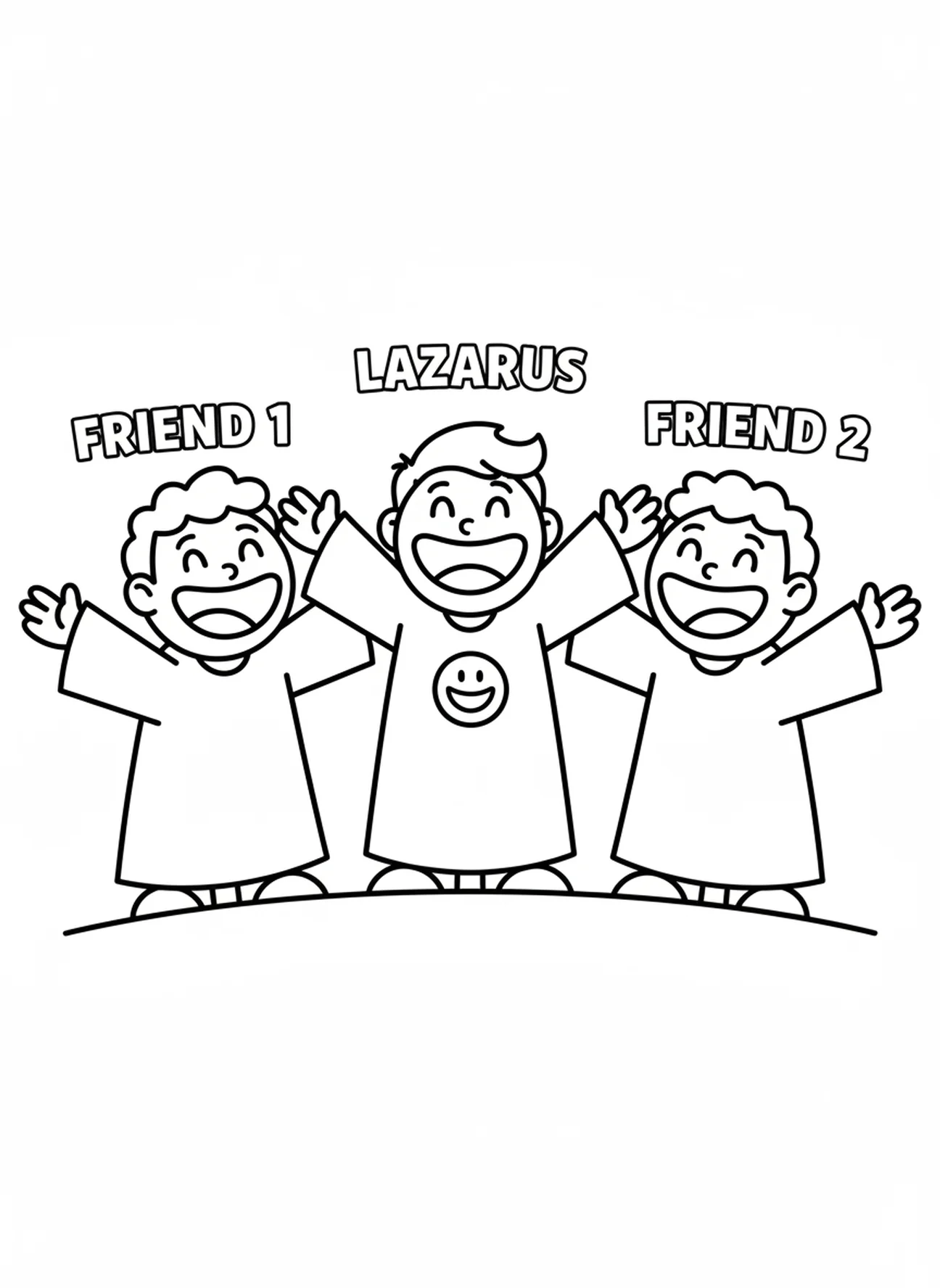 Lazarus, der sich mit Freunden wiedervereint, Ausmalbild Lazarus kommt heraus für Vorschulkinder im Alter von 3-5 Jahren