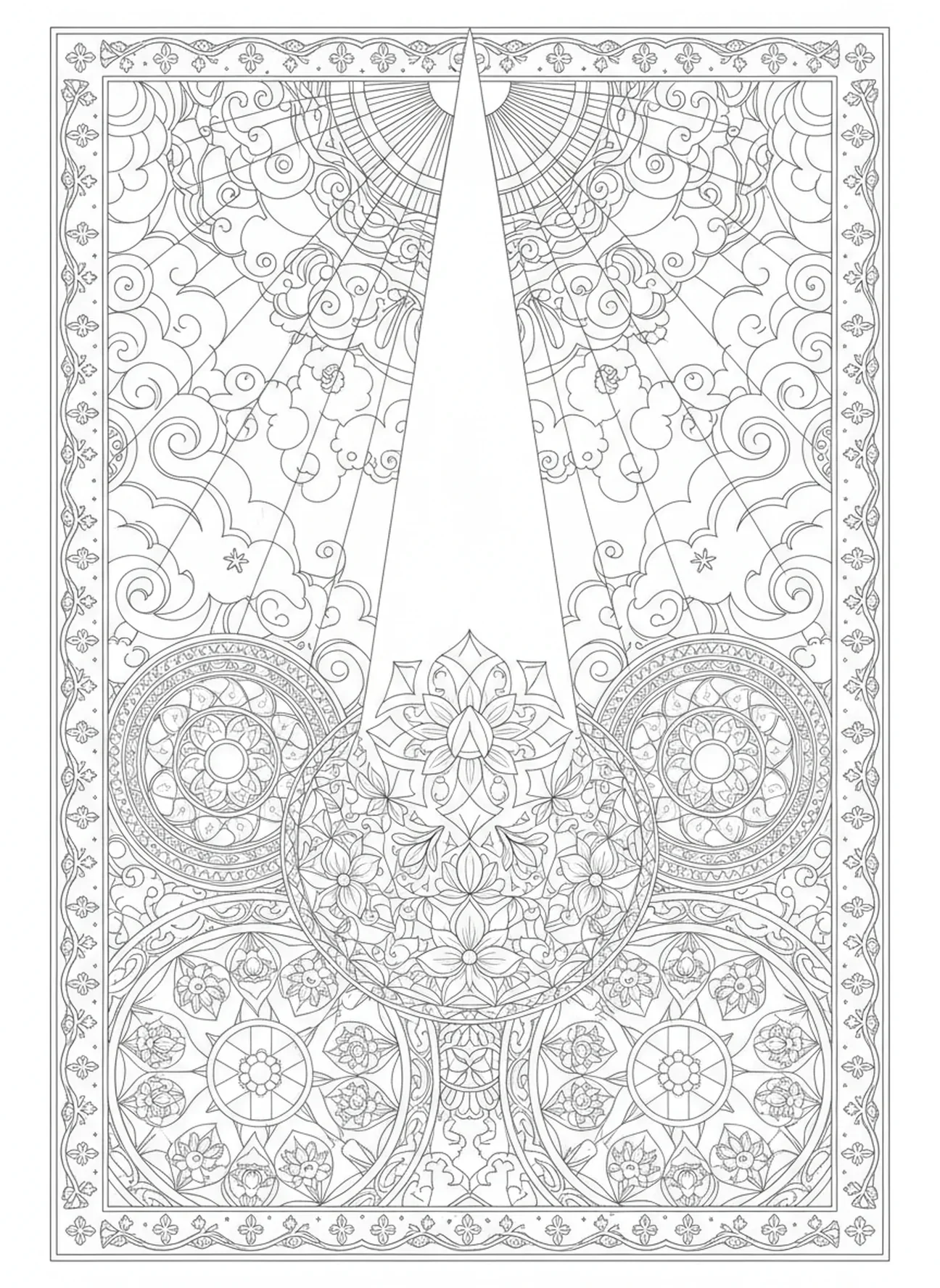 Raio de luz celestial, página para colorir do Pai Nosso estilo Bíblia para adultos