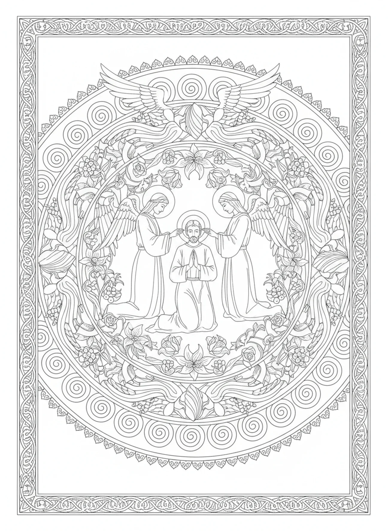 Matthias étant commissionné, page à colorier pour adultes sur l'apôtre Matthias dans un style de journal biblique