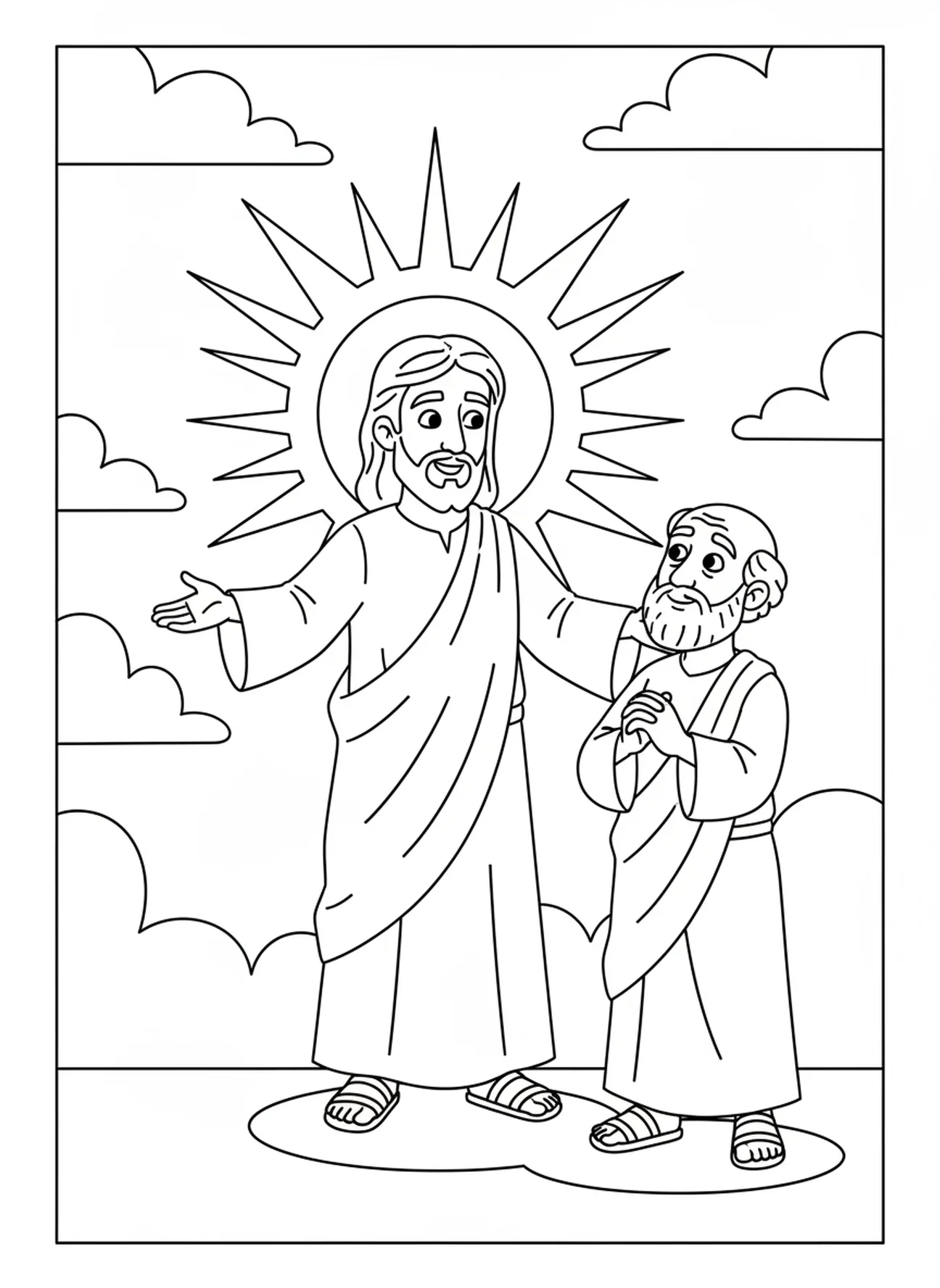 Jesus als das Licht der Welt, Nicodemus Ausmalbild für Kinder im Alter von 5-10 Jahren