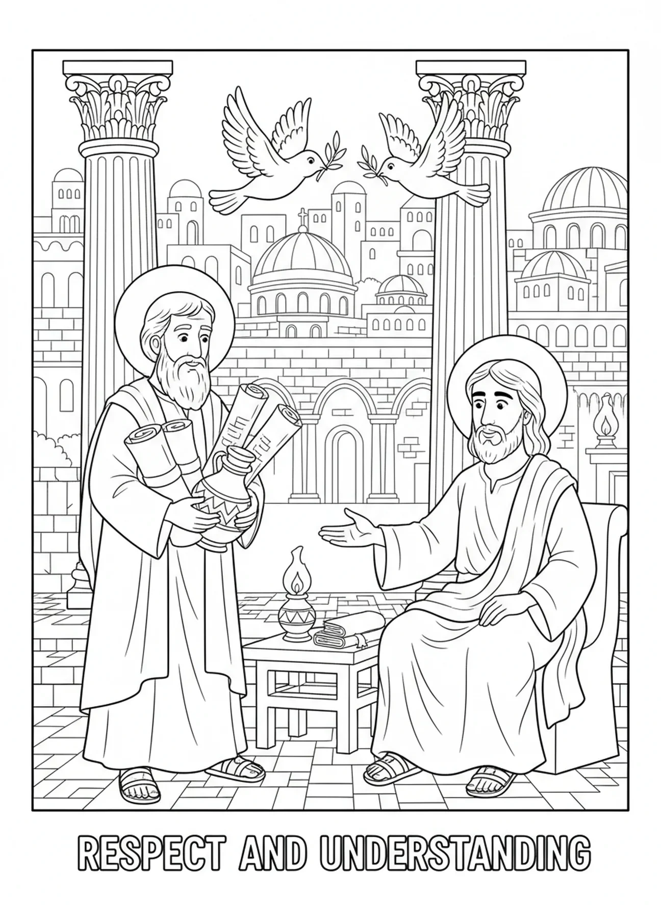 Nicodème apportant des cadeaux à Jésus, page à colorier de Nicodème pour les enfants de l'École du dimanche âgés de 5 à 12 ans